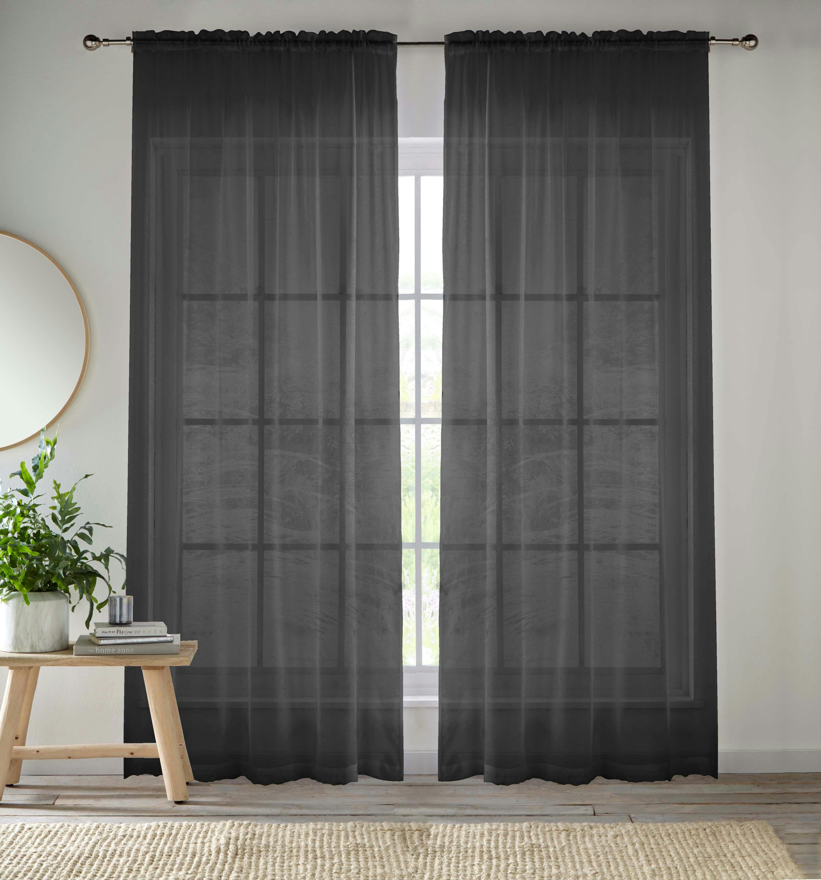 Rackhams Black Crystal Plain Sheer Voile Panel Curtains Panel - Pair With Rod Pocket Header - 57" (145Cm) Width X 72" (183Cm) Drop