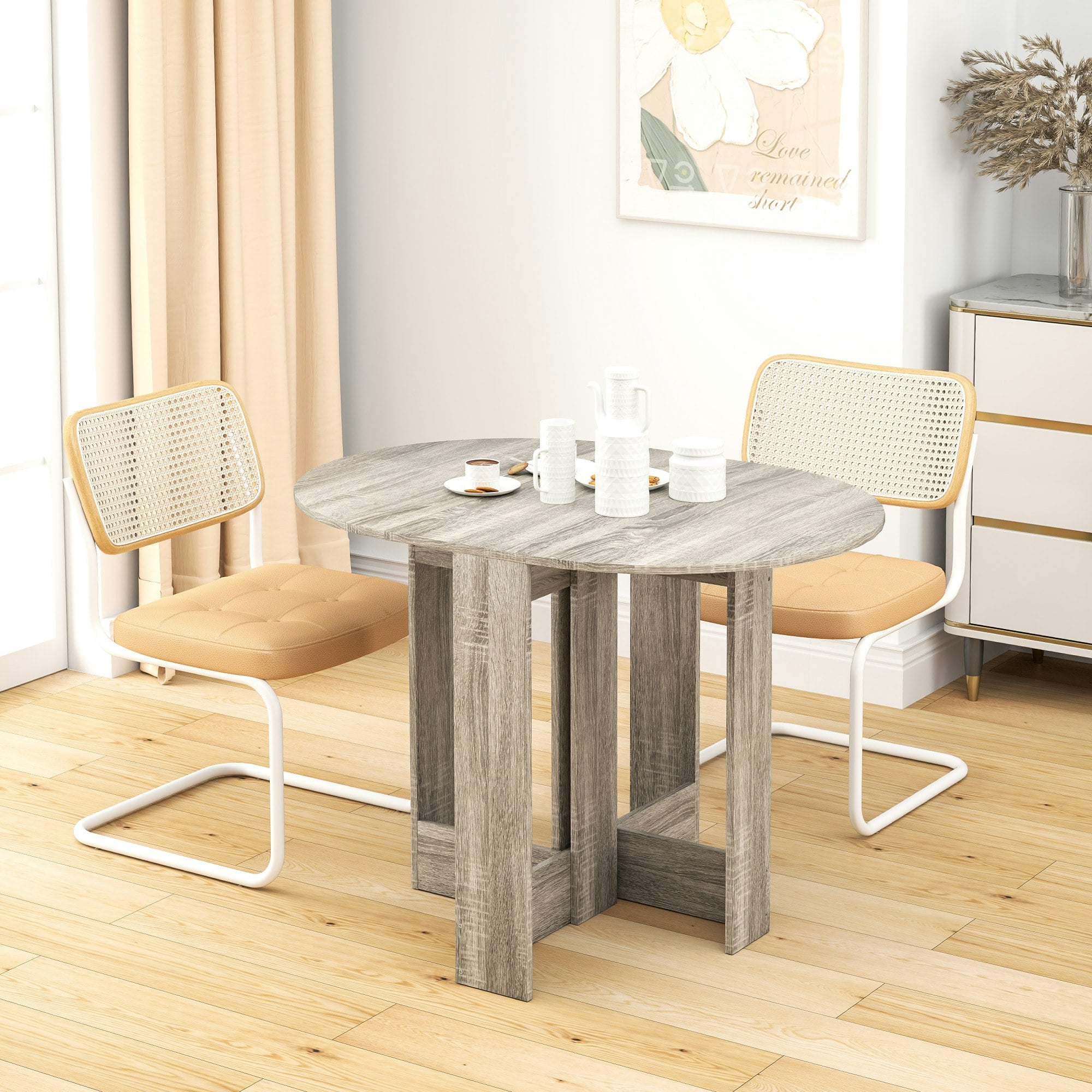Homcom Grey Folding Dining Table Foldable Drop Leaf Dinner Table For Kitchen