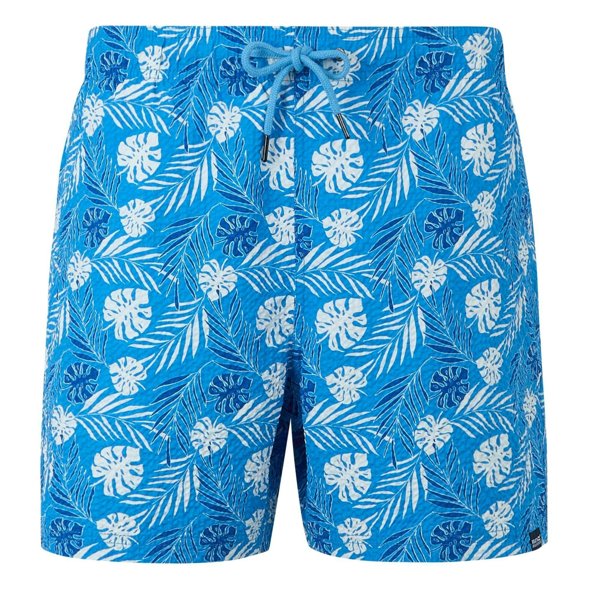 Regatta Men's Blue Loras Leaf Seersucker Swim Shorts - Elysium - L - Elysium - 100% Recycled Polyester