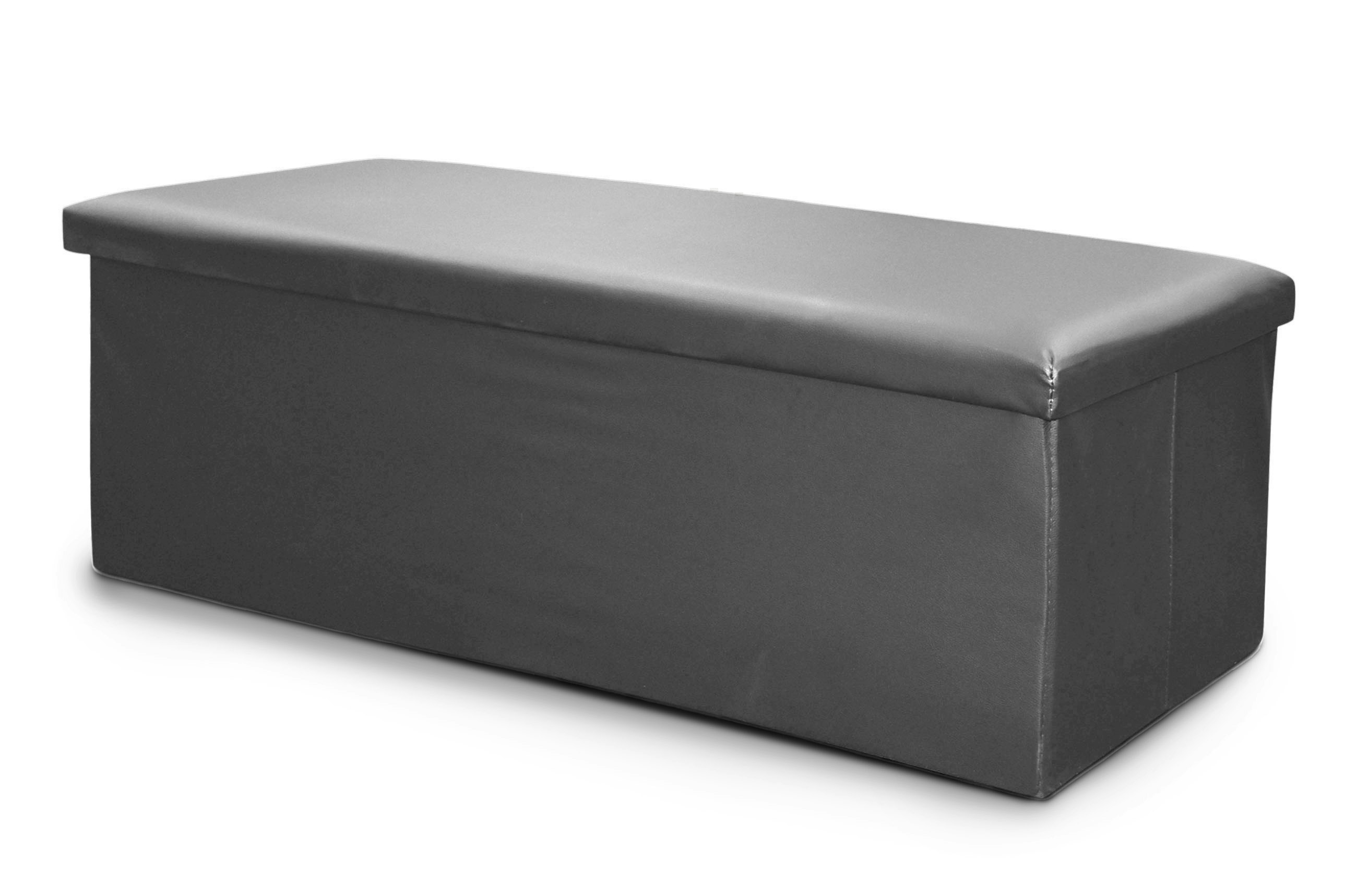 Rackhams Black Faux Leather Storage Ottoman - 76Cm X 38Cm Foldable
