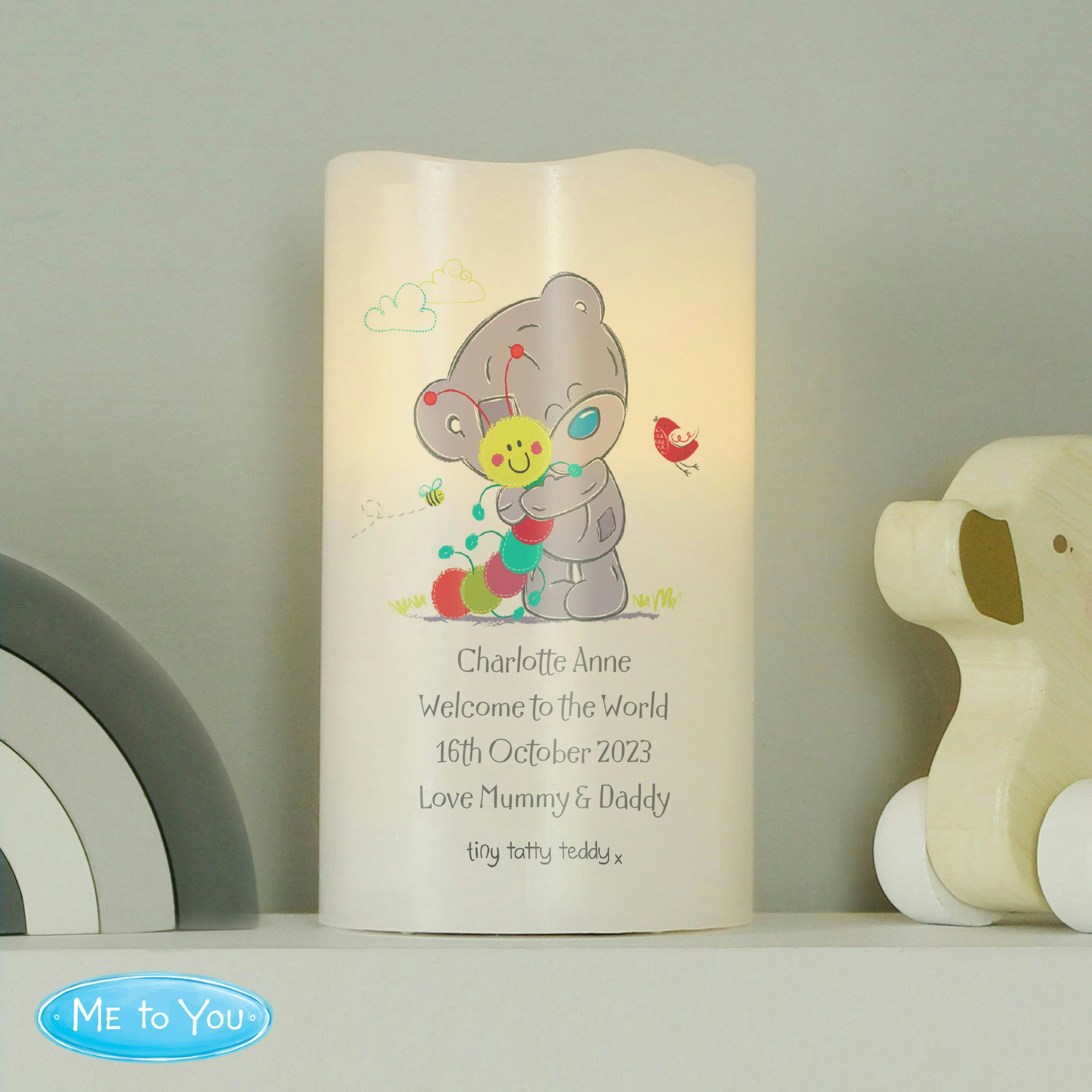 Rackhams Personalised Tiny Tatty Teddy Cuddle Bug Nightlight Led Candle