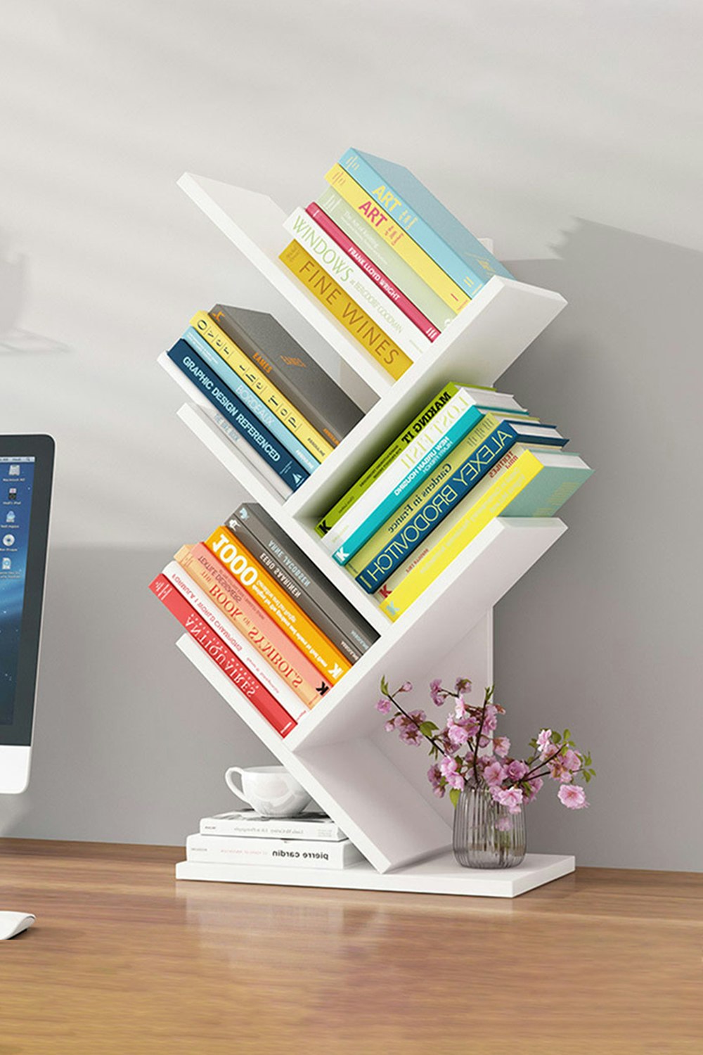 Rackhams White 5 Tier Rustic Standing Tree Bookshelf