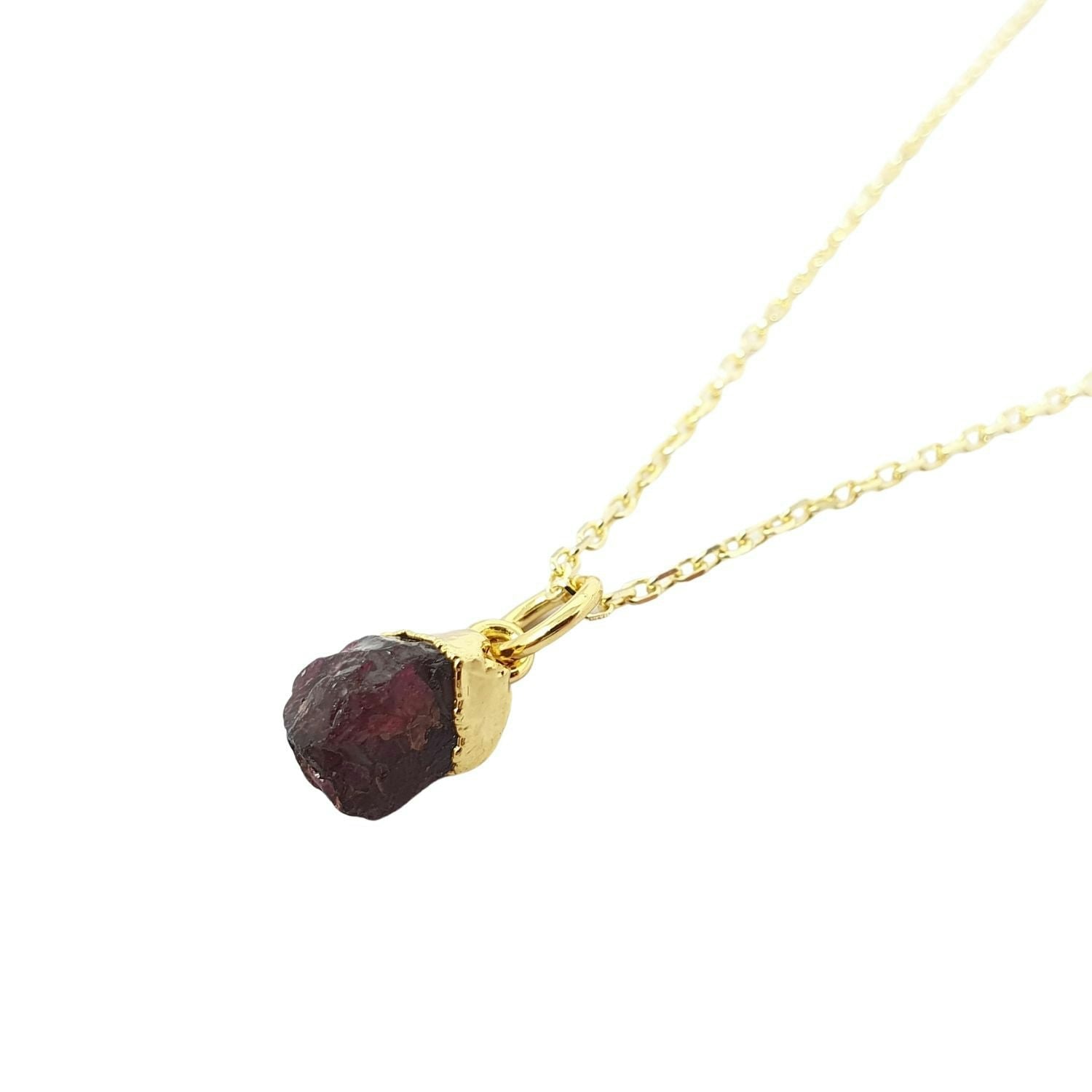 Harfi Gold Raw Garnet Plated January Birthstone Crystal Necklace