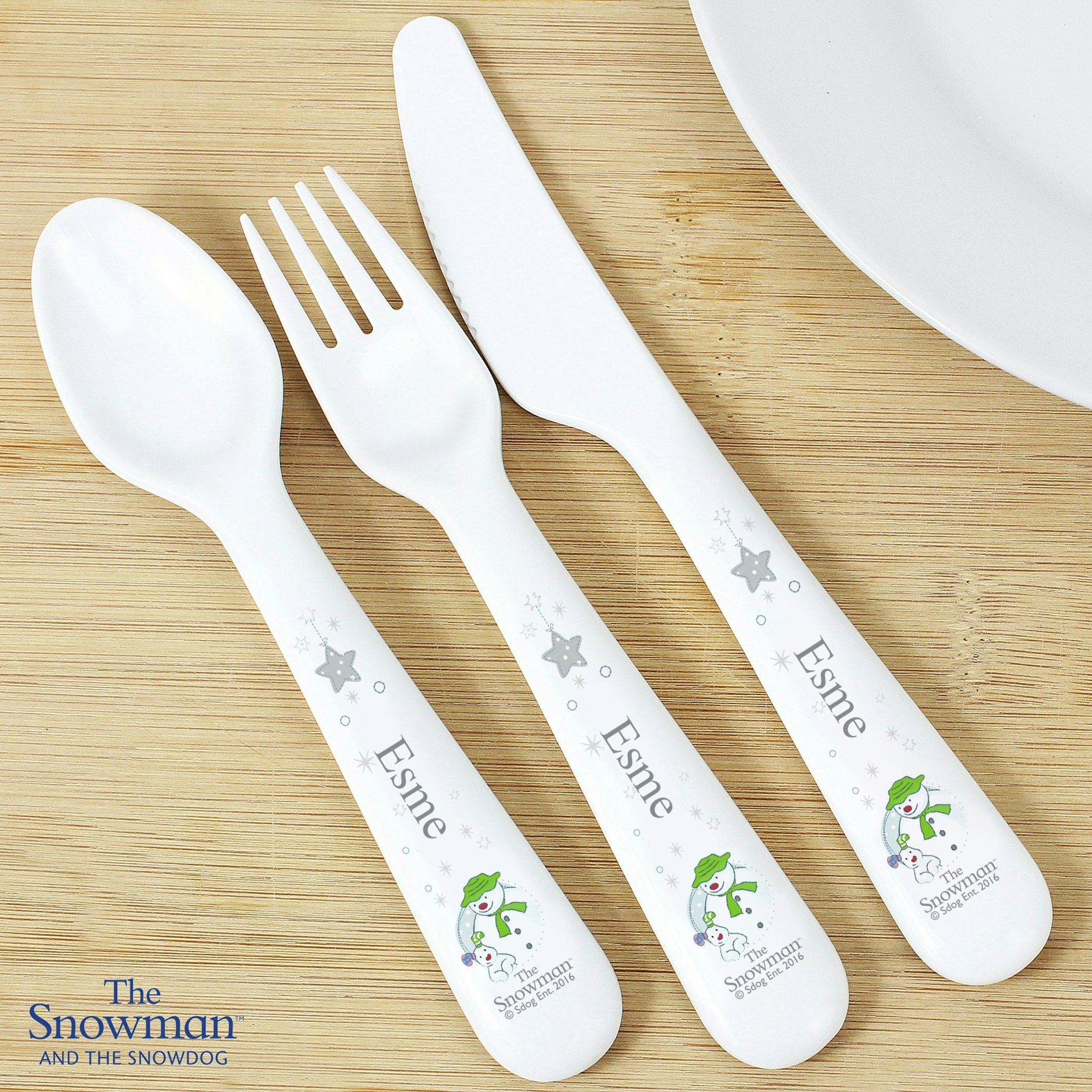 Personalised Memento Company Personalised The Snowman And The Snowdog 3 Piece Plastic Cutlery Set