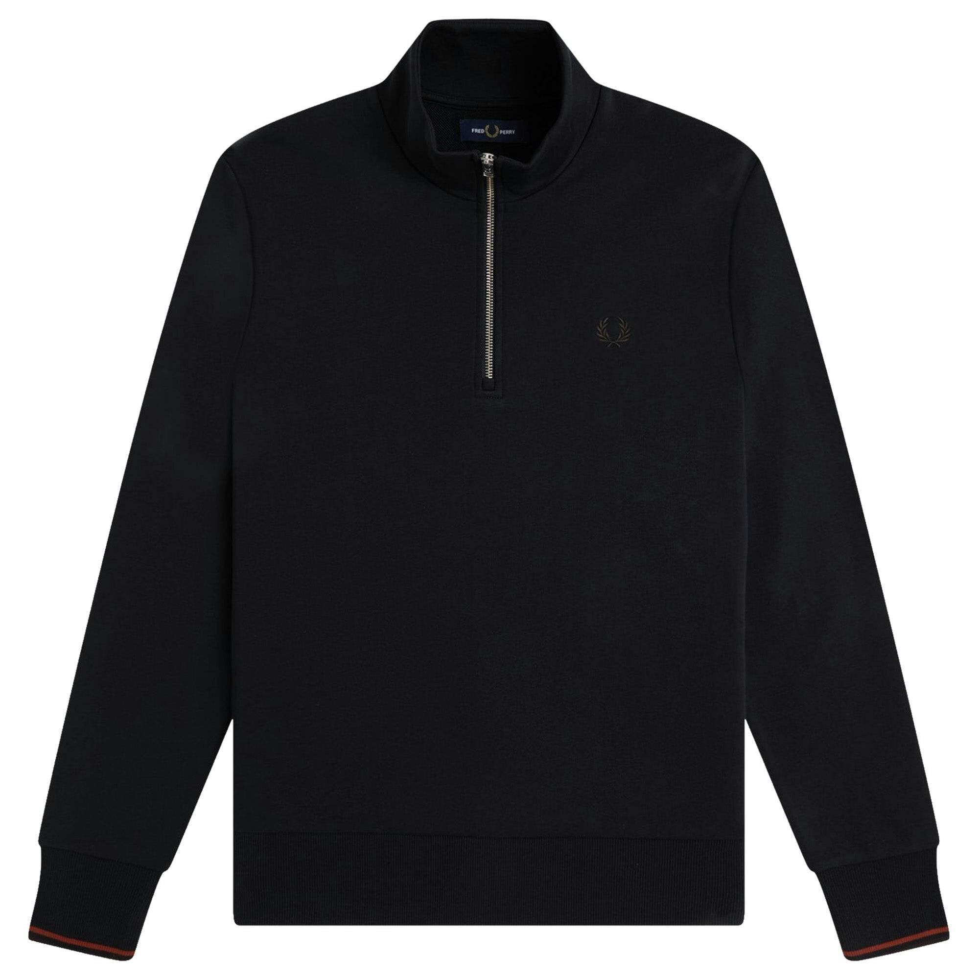 Fred Perry Brown Half Zip Sweatshirt - Navy/Brandy/Rich - Medium