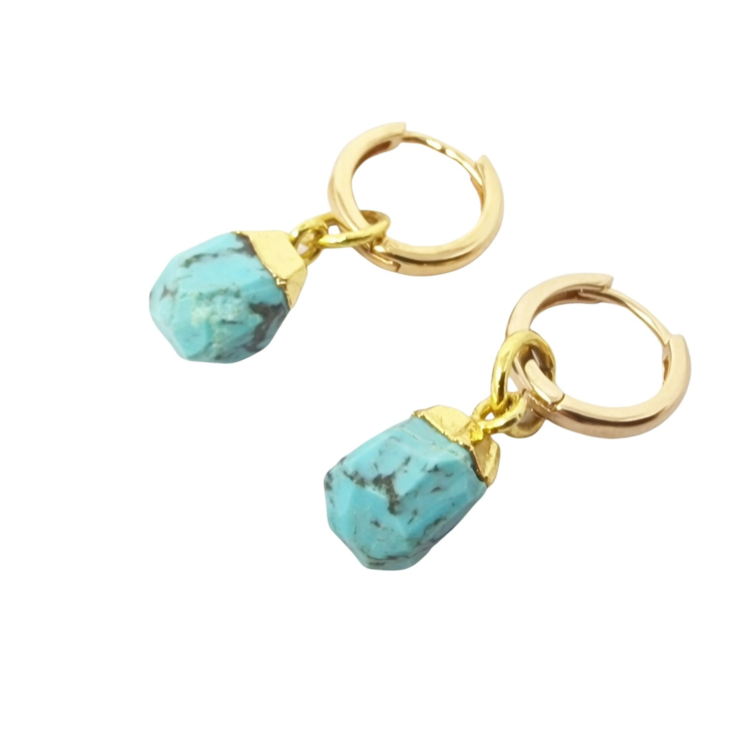 Harfi Turquoise/Gold Raw December Birthstone Plated Huggies