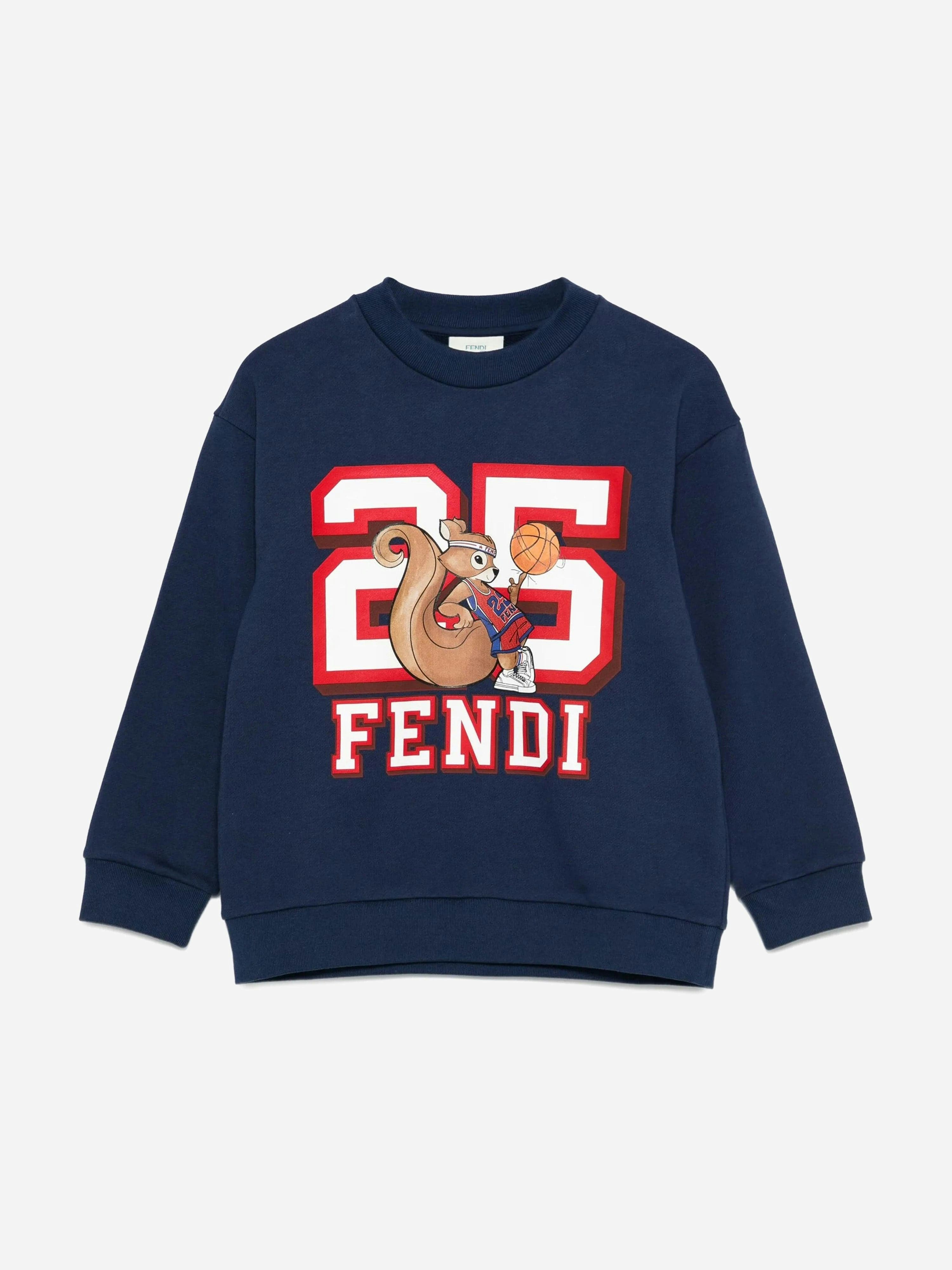 Fendi Kids Boys Blue Fendi Squirrel Sweatshirt In Navy - 6 Yrs
