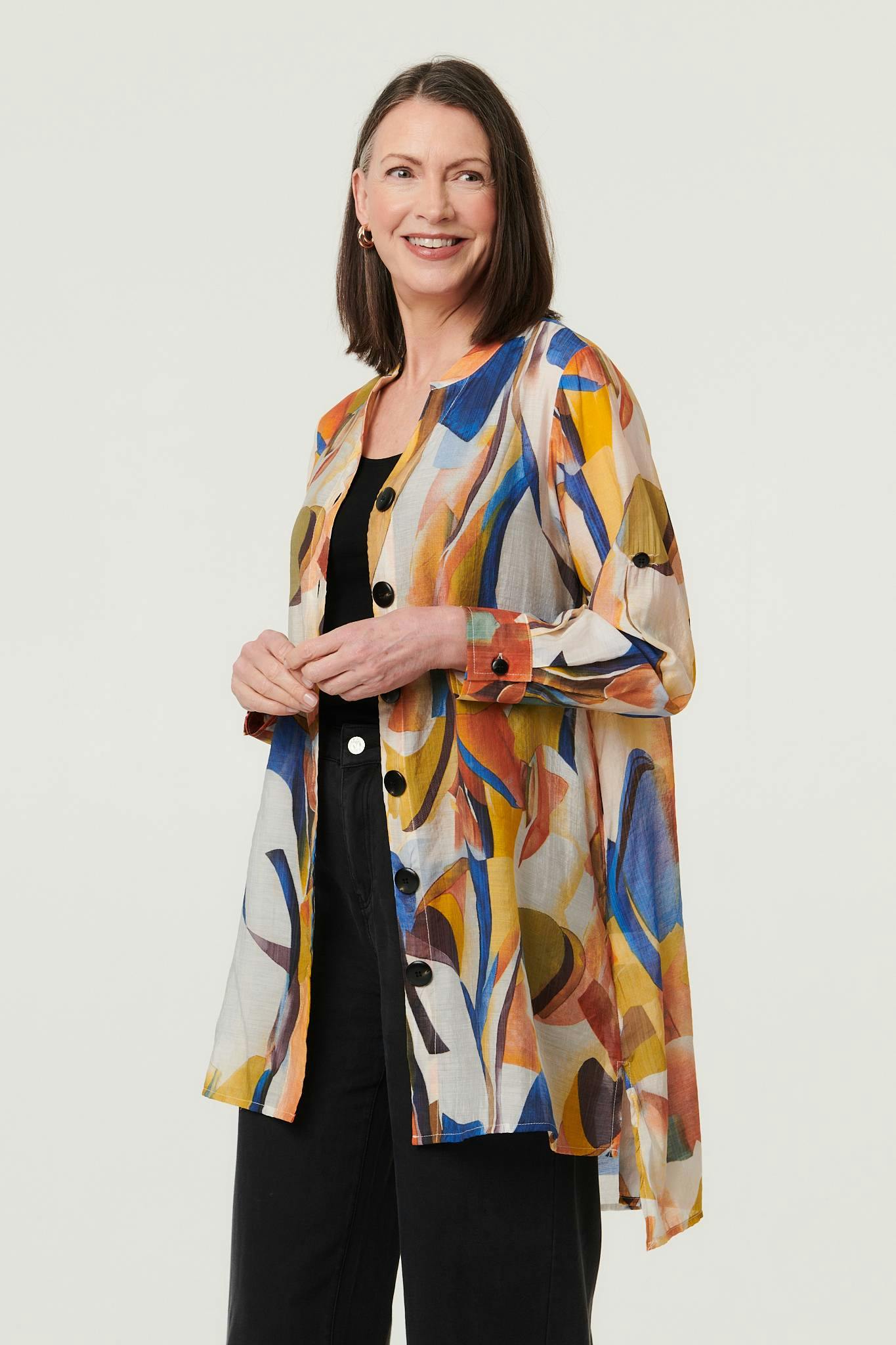 Izabel London Yellow Abstract Long Sleeve Longline Shirt - 14