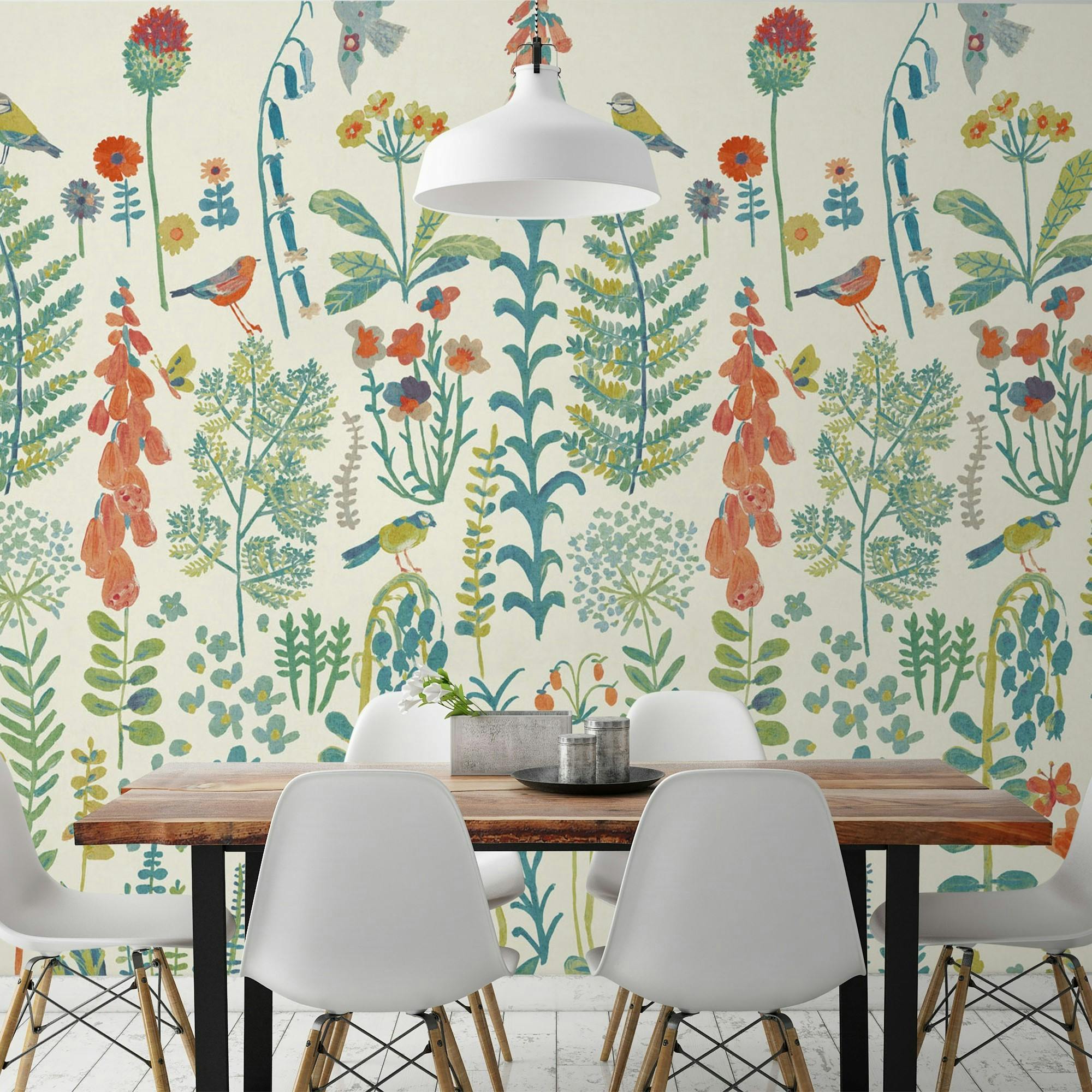 Grandeco Light Spring Meadow Flower Painted Sprig 3 Panel Repeatable Wallpaper Mural, 1.59 X 2.8M, Neutral