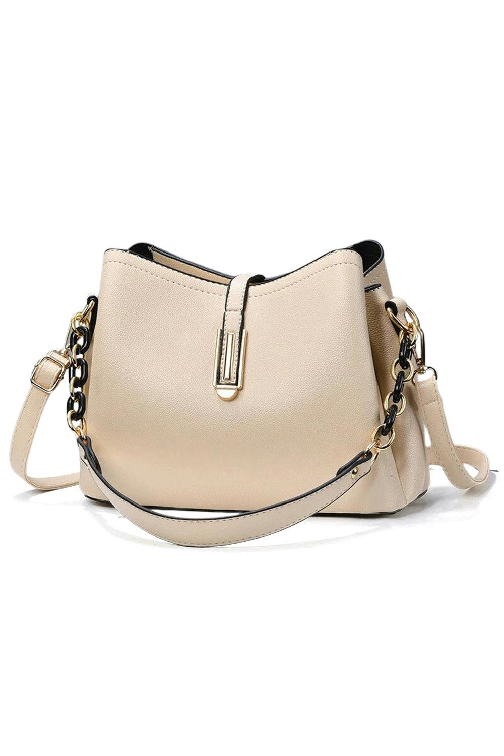 Pluspup Women's Beige Elegant Chain Strap Crossbody Shoulder Bag For