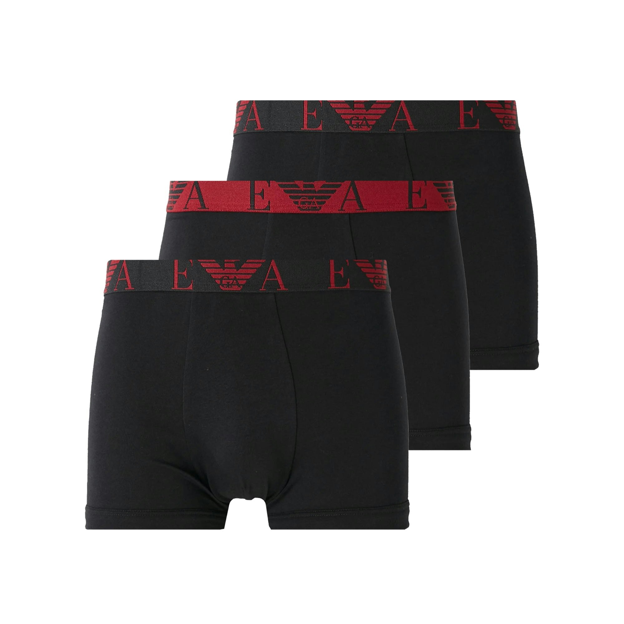 Emporio Armani Black/Red Stretch Cotton Logo 3 Pack Trunks - Large