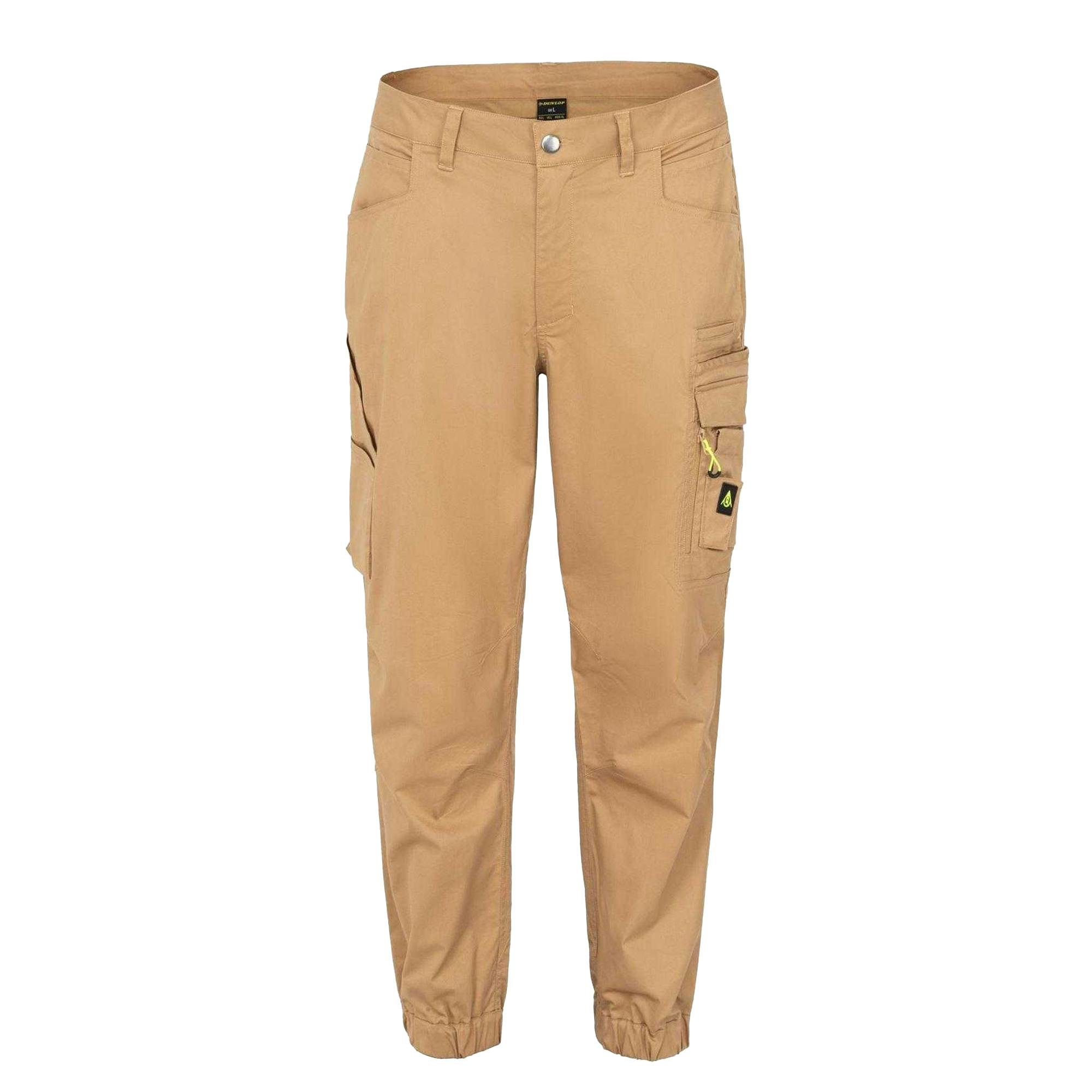 Dunlop Men's Beige Cotton Blend Cargo Trousers - M - 60% Cotton/37% Polyester/3% Elastane