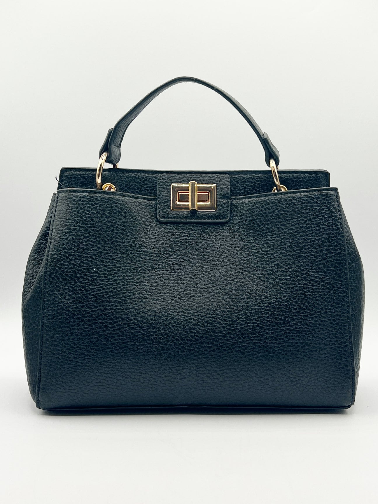 Svnx Women's Black Faux Leather Handbag With Gold Trim - Image 2