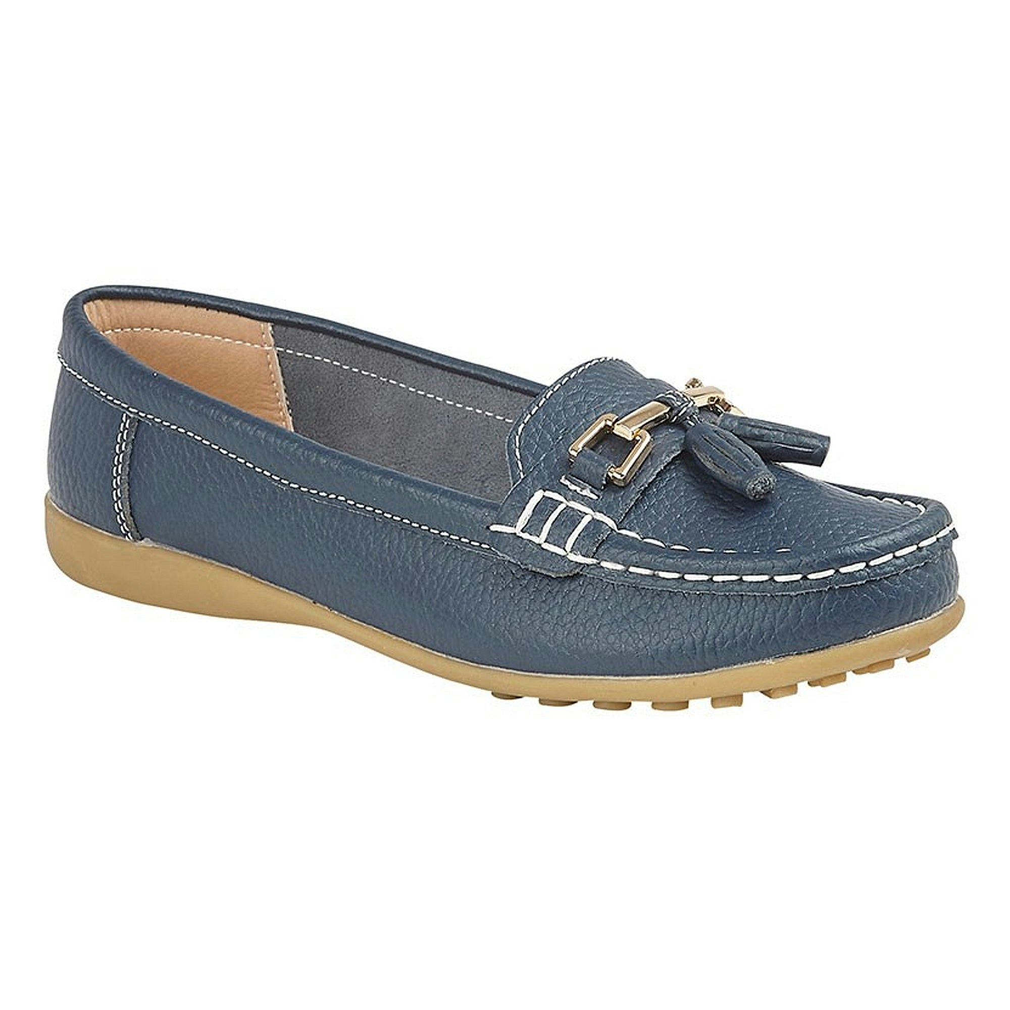 Boulevard Women's Black Camilla Leather Tassle Loafers Navy - Uk 7