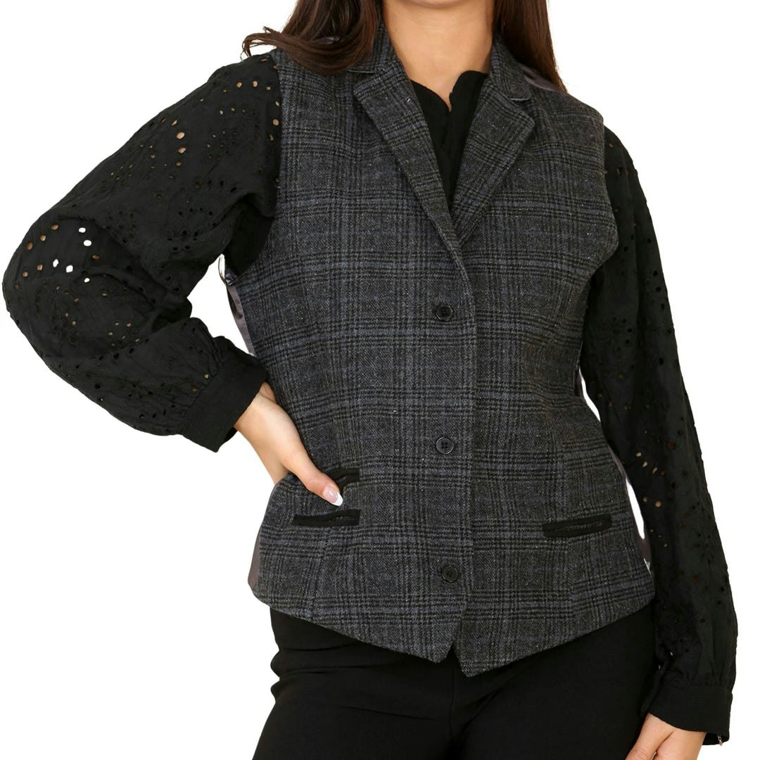 Truclothing Women's Grey Tweed Check Waistcoat Blazer Suit - Uk 20 - Waistcoat