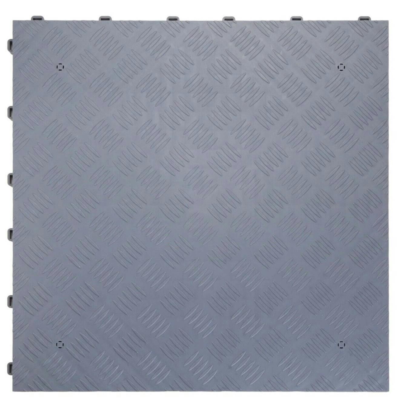 Rackhams Grey Modular Interlocking Ribbed & Solid Garage Floor Tiles - Solid