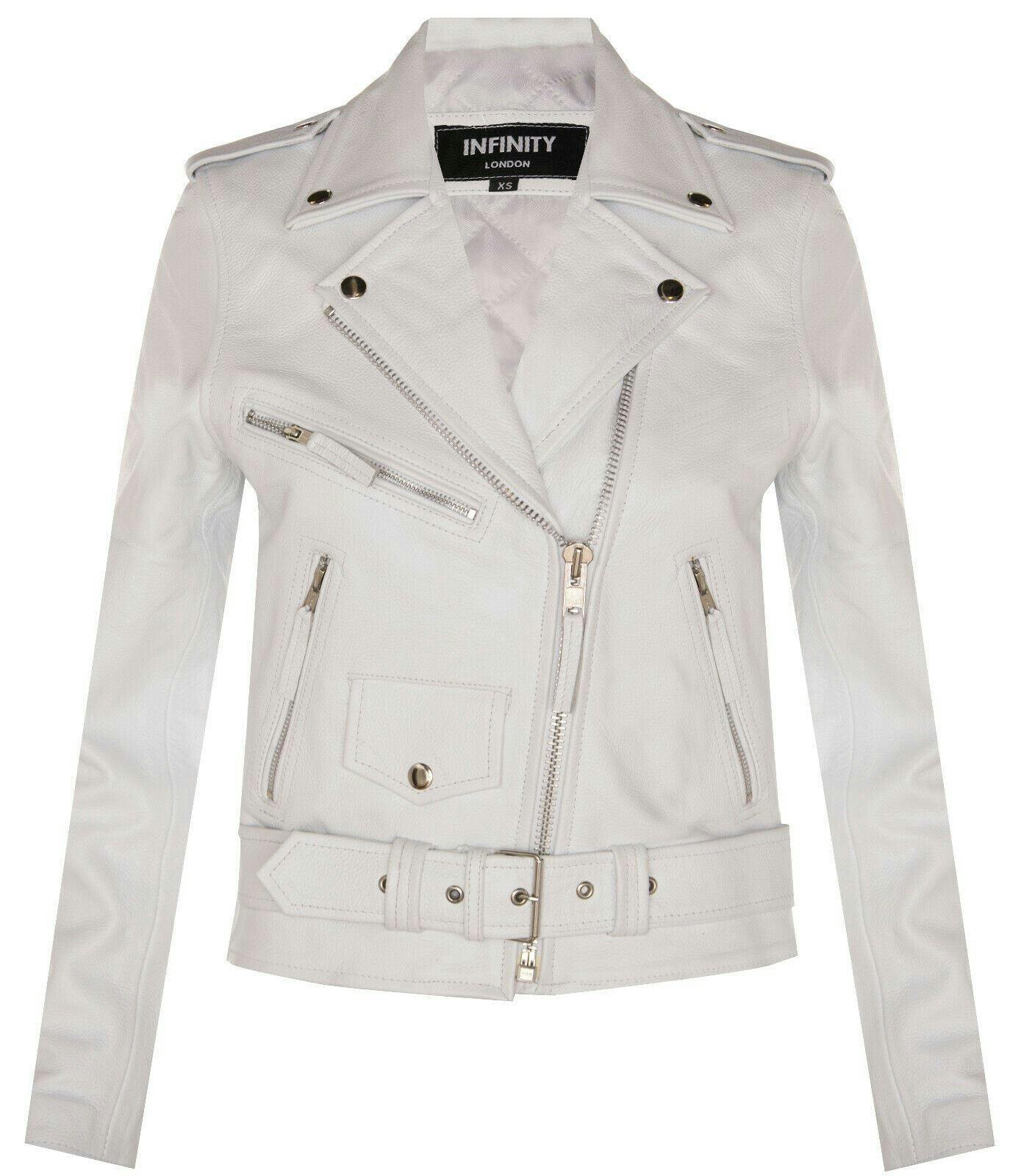 Infinity Leather Women's White Cowhide Leather Biker Jacket-Mansfield - Uk 4XL/22 | Eu 48 | Us 18