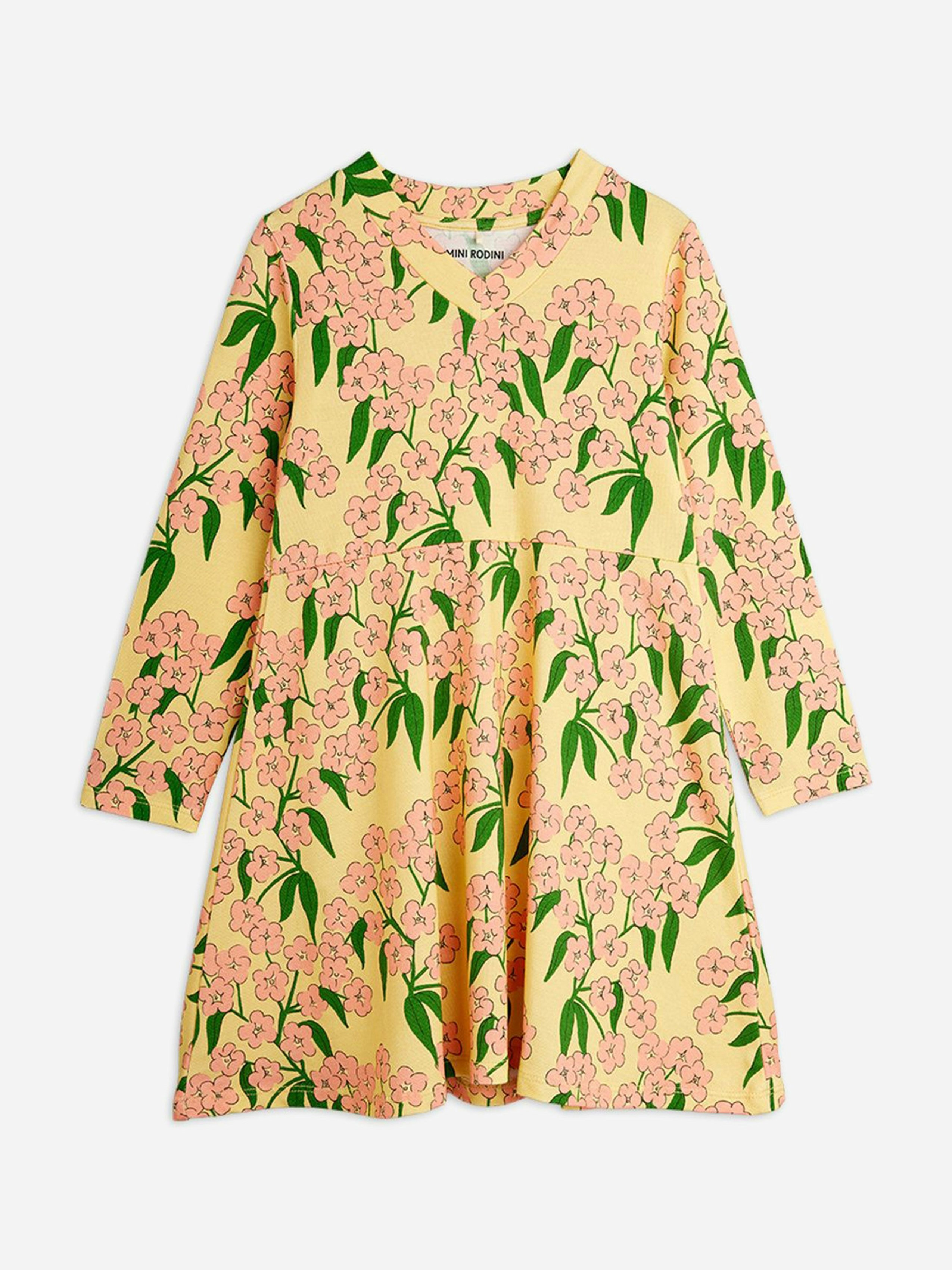 Mini Rodini Girls Yellow Alpine Flowers Aop Dress In - 140-146 Cm (9-11 Yrs)