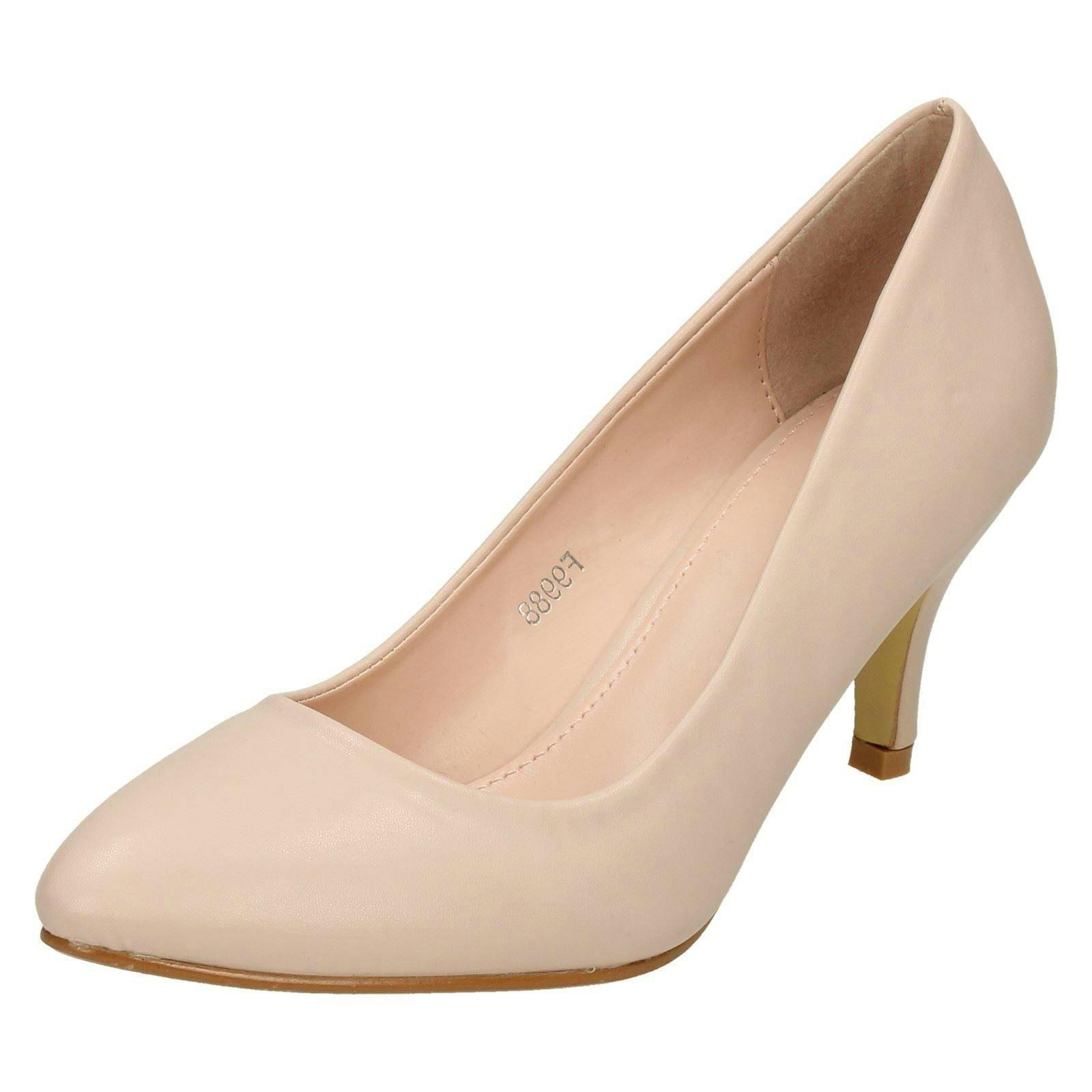 Spot On Women's Mid Heel Pointed Toe Court Shoes - Nude - Uk 7
