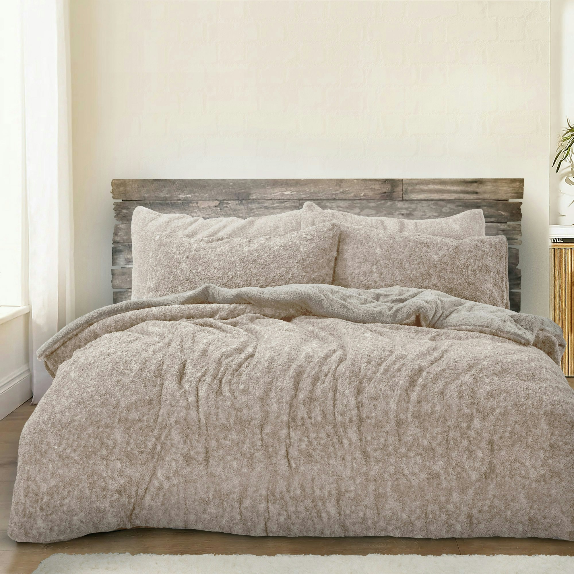 Rackhams Teddy Marl Fluffy And Warm Fleece Duvet Cover Set - Natural - King