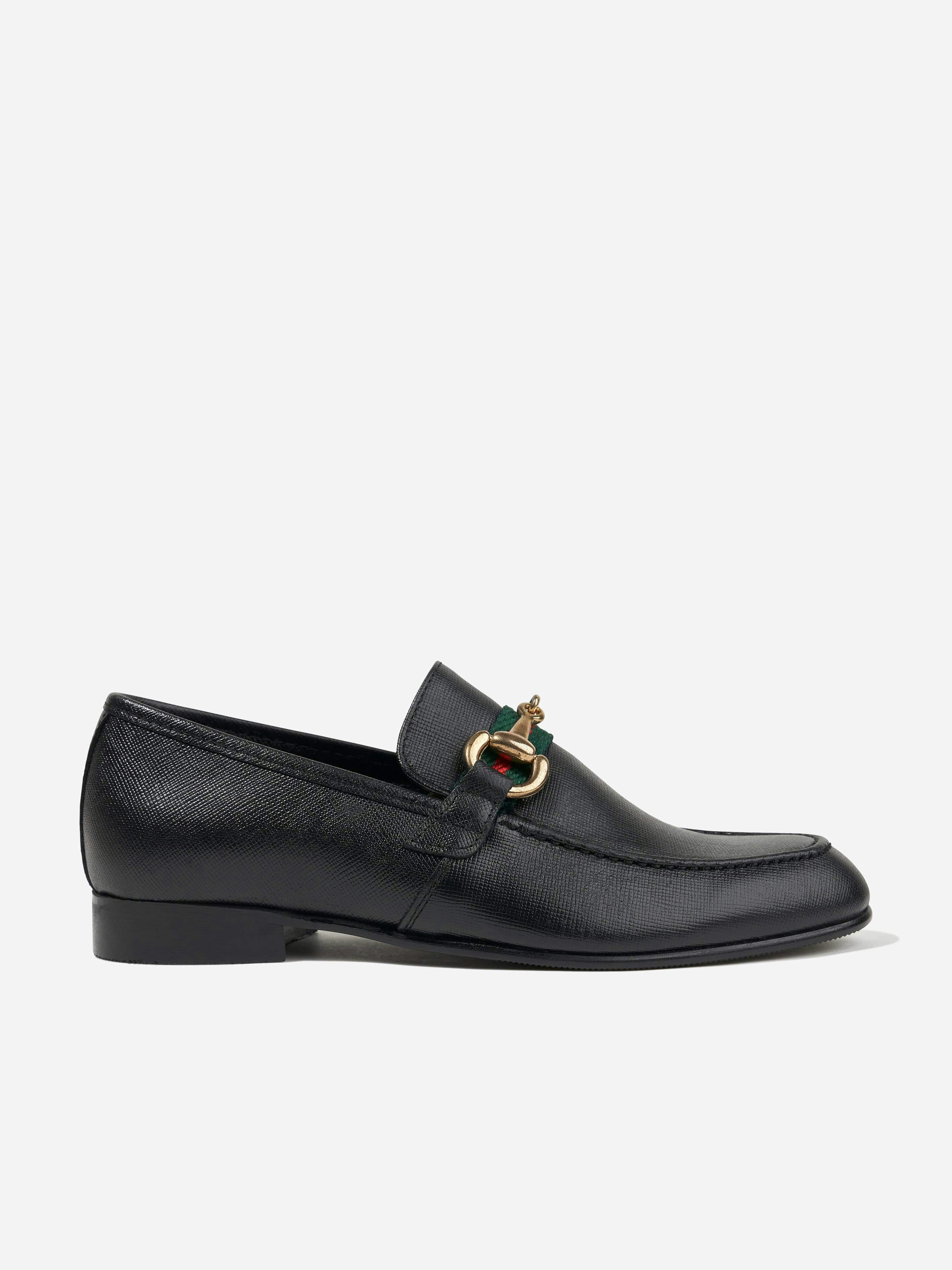Andanines Boys Black Loafers With Embellished Buckle In - Eu 32 Uk 13