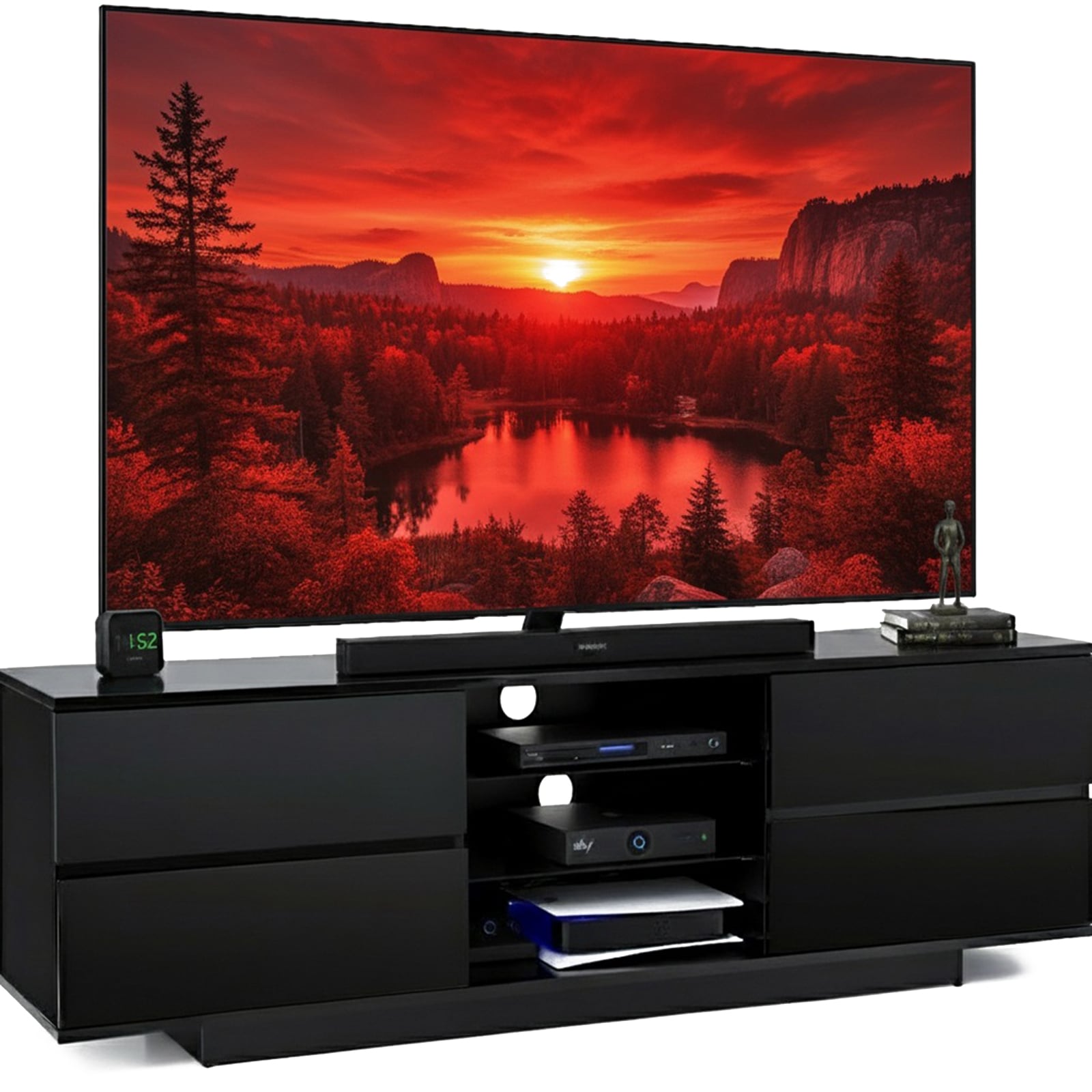 Centurion Supports Black Avitus Gloss With 4- Drawers And 3-Shelf 32"-65" Led/Lcd/Plasma Tv Stand