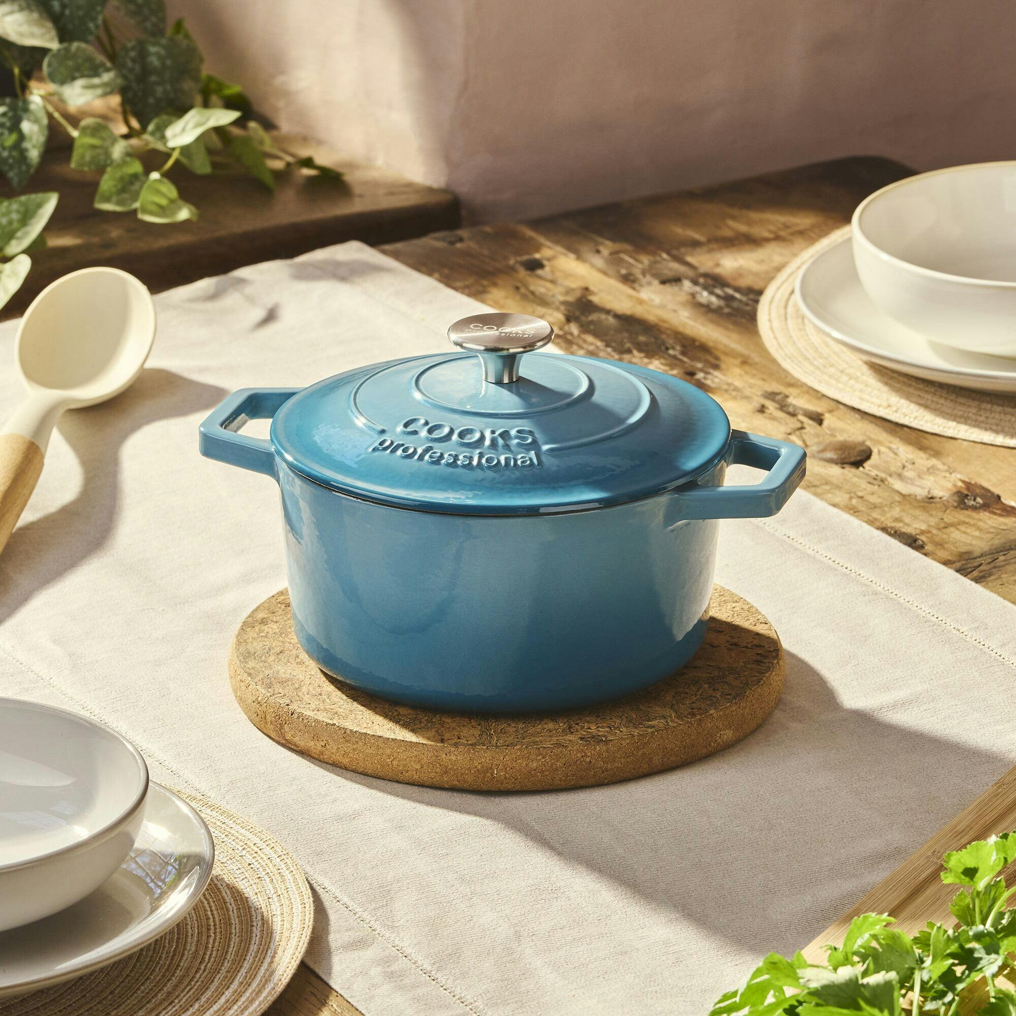 Rackhams 20Cm Cast Iron Casserole | Teal