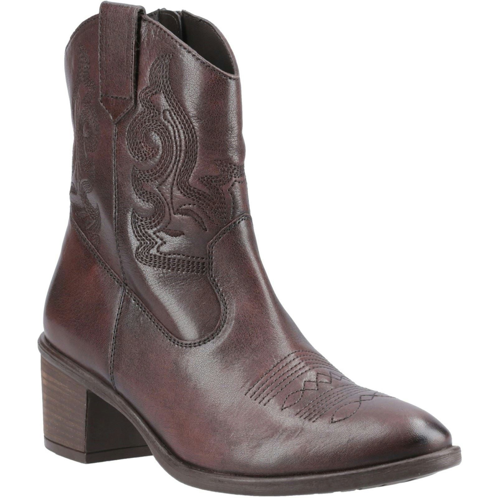 Hush Puppies Women's Wynn Leather Chocolate Heeled Ankle Boots - Size 6