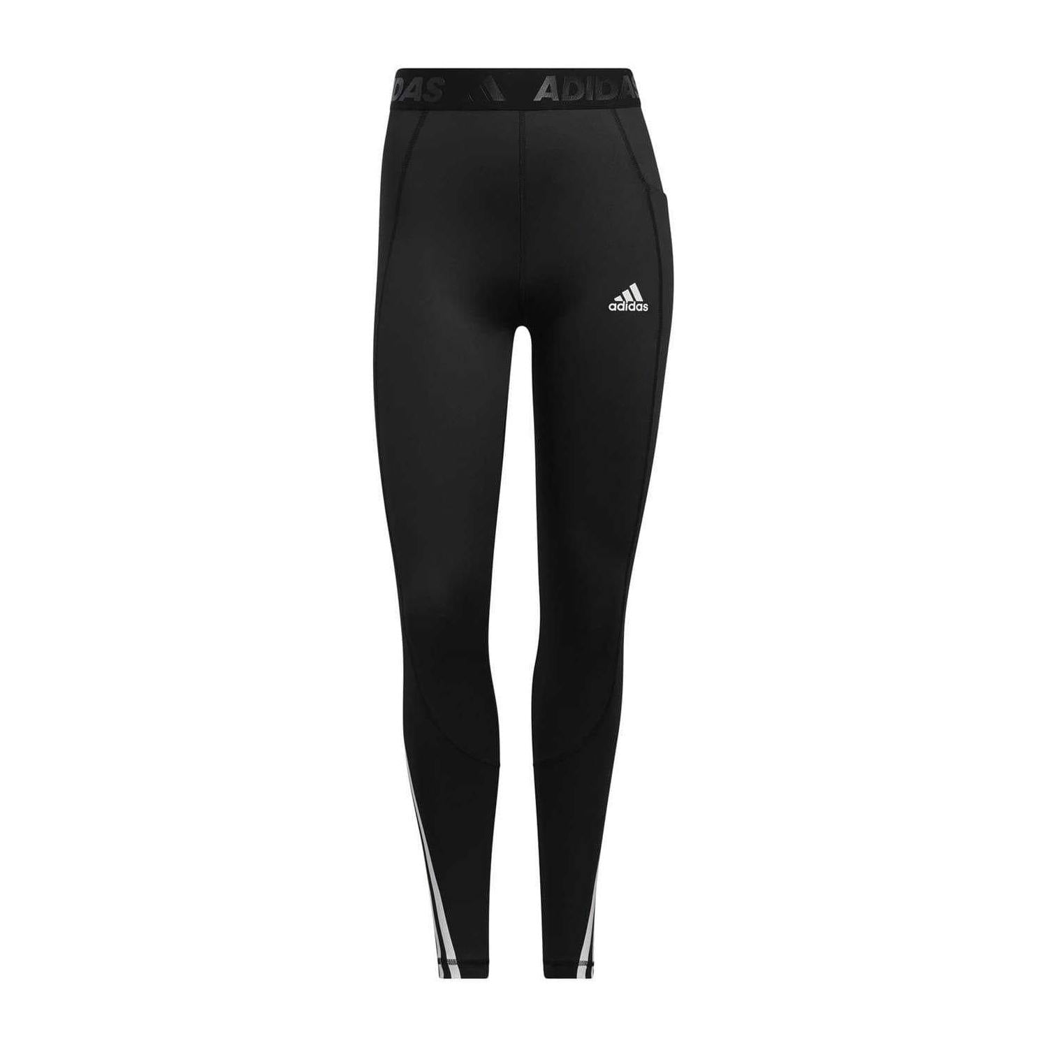 Adidas Women's Black/White Alphaskin 3 Stripes Leggings - 0 Uk - 2 Uk - 85% Recycled Polyester/15% Elastane Interlock