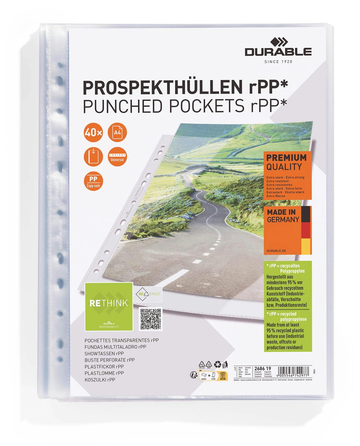 Rackhams Recycled Punched Pocket Premium Sleeve Wallets | 40 Pack | A4 Clear
