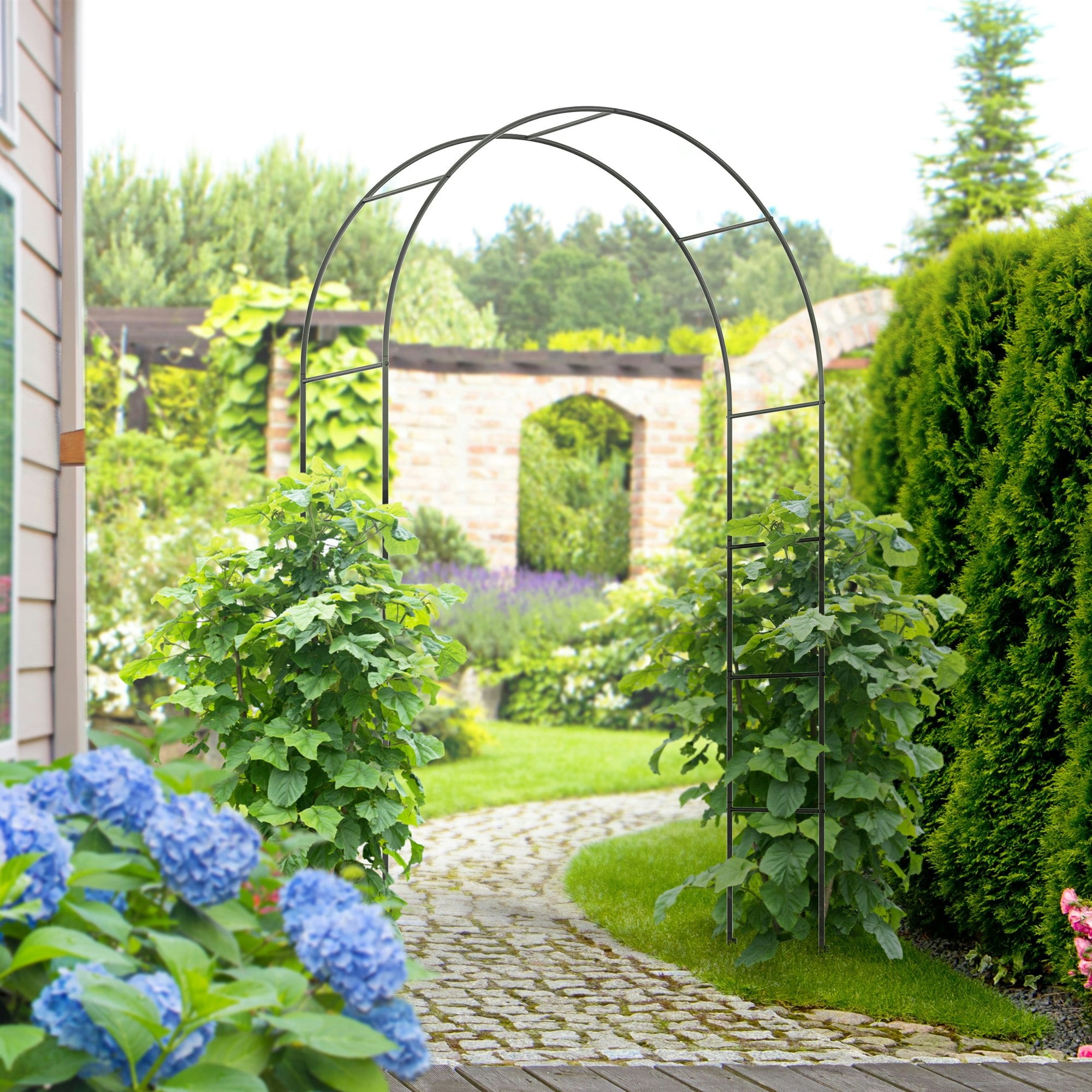 Outsunny Black Outdoor Garden Arch, Metal Garden Arbor For Climbing Plants
