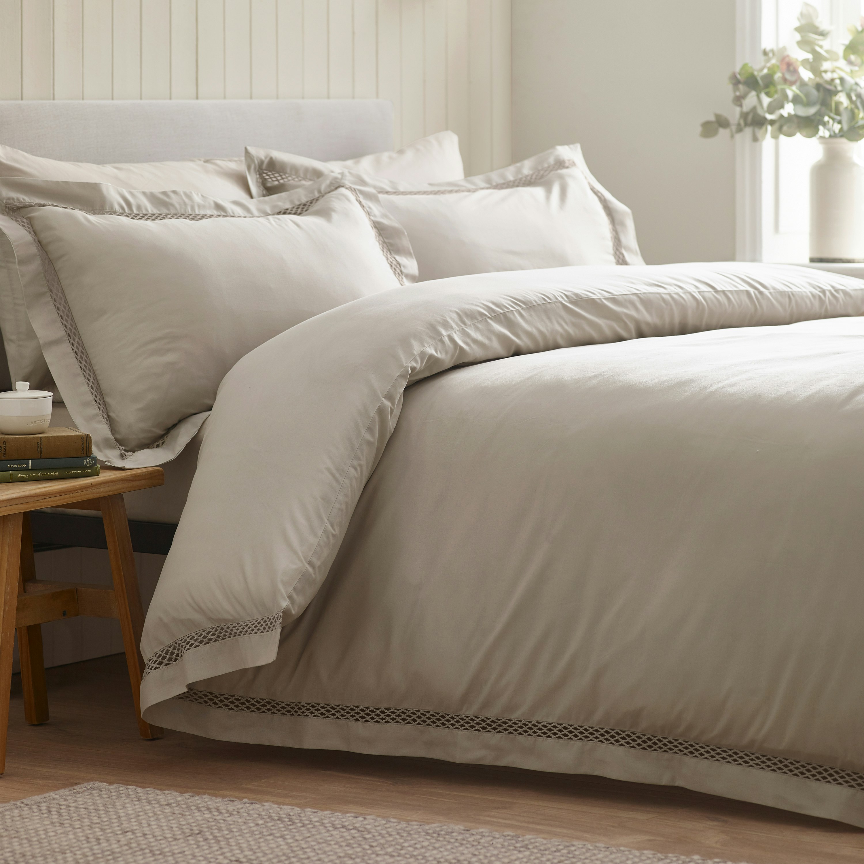 Rackhams Classic Lattice Lace Duvet Cover Set Natural - King - Natural