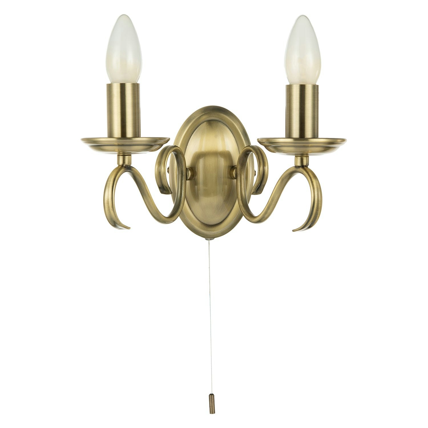 Happy Homewares Light Traditional Wall Fitting With Pull Switch And Scroll Arms And Sconces 15Cm