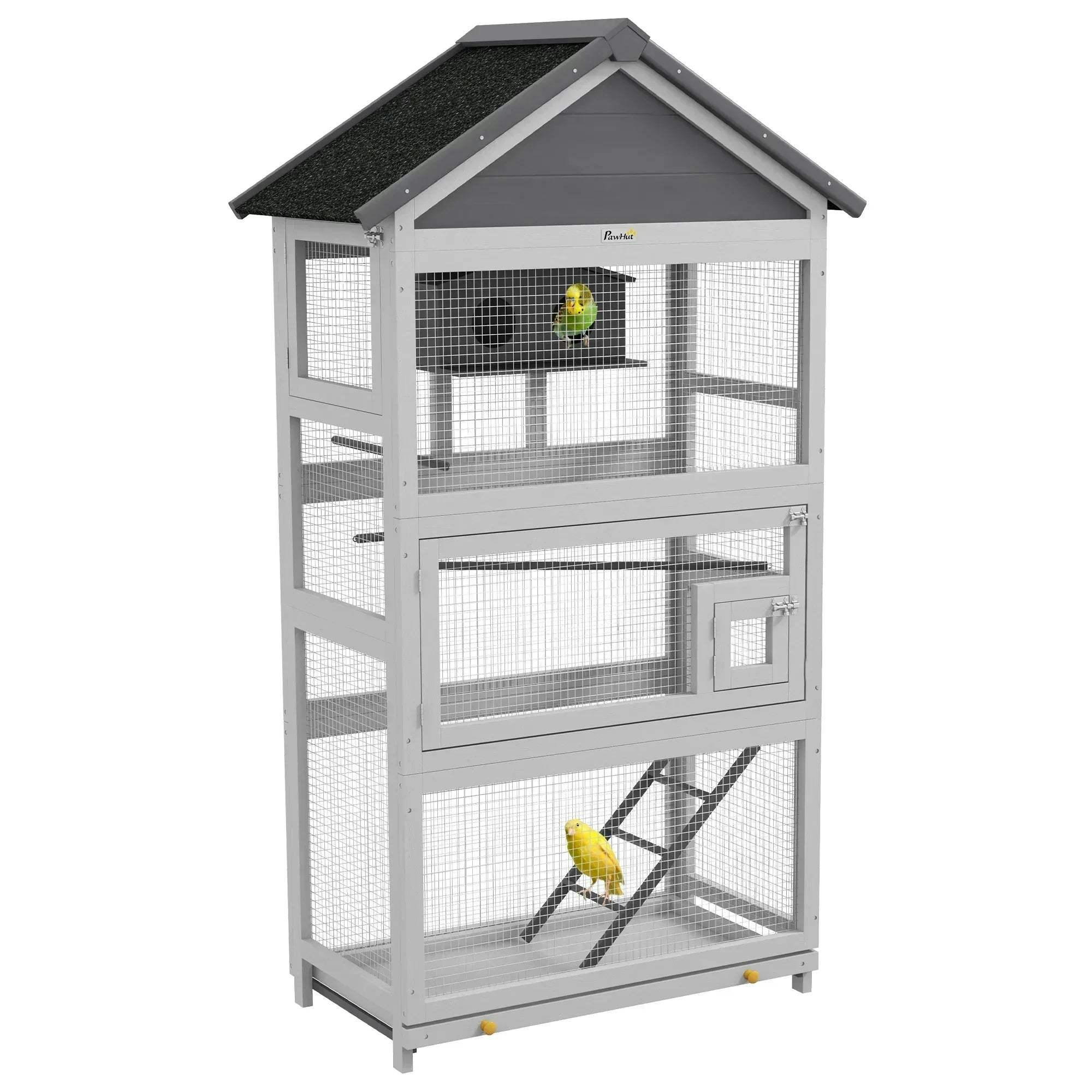 PawHut Bird Cage Grey Wood/Steel - Small Birds - 171H x 92L x 52Wcm - Image 8
