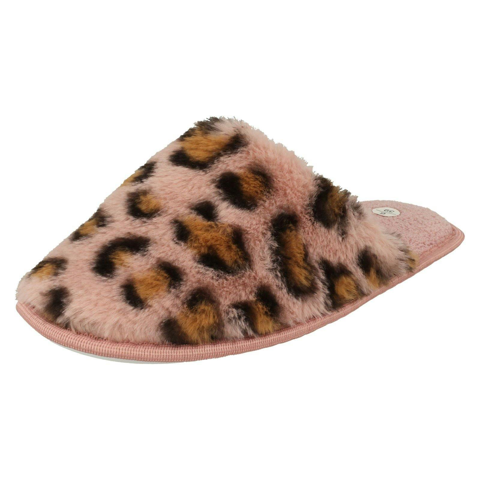 Spot On Women's Pink Leopard Detailed Mule Slippers X2114 - Leopard - Uk 7