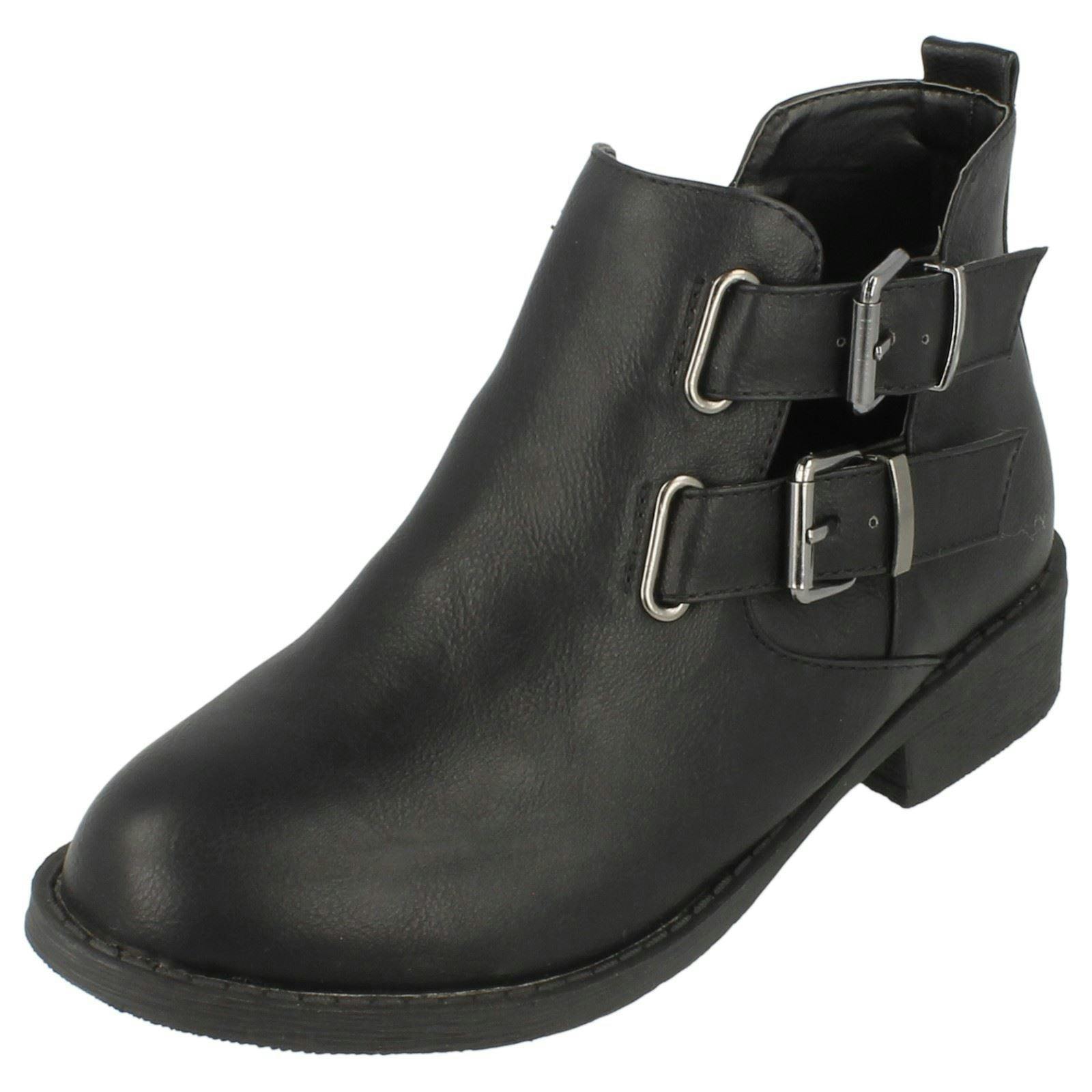 Spot On Girls Black Ankle Boots With Buckle Detail - Uk 10 Child