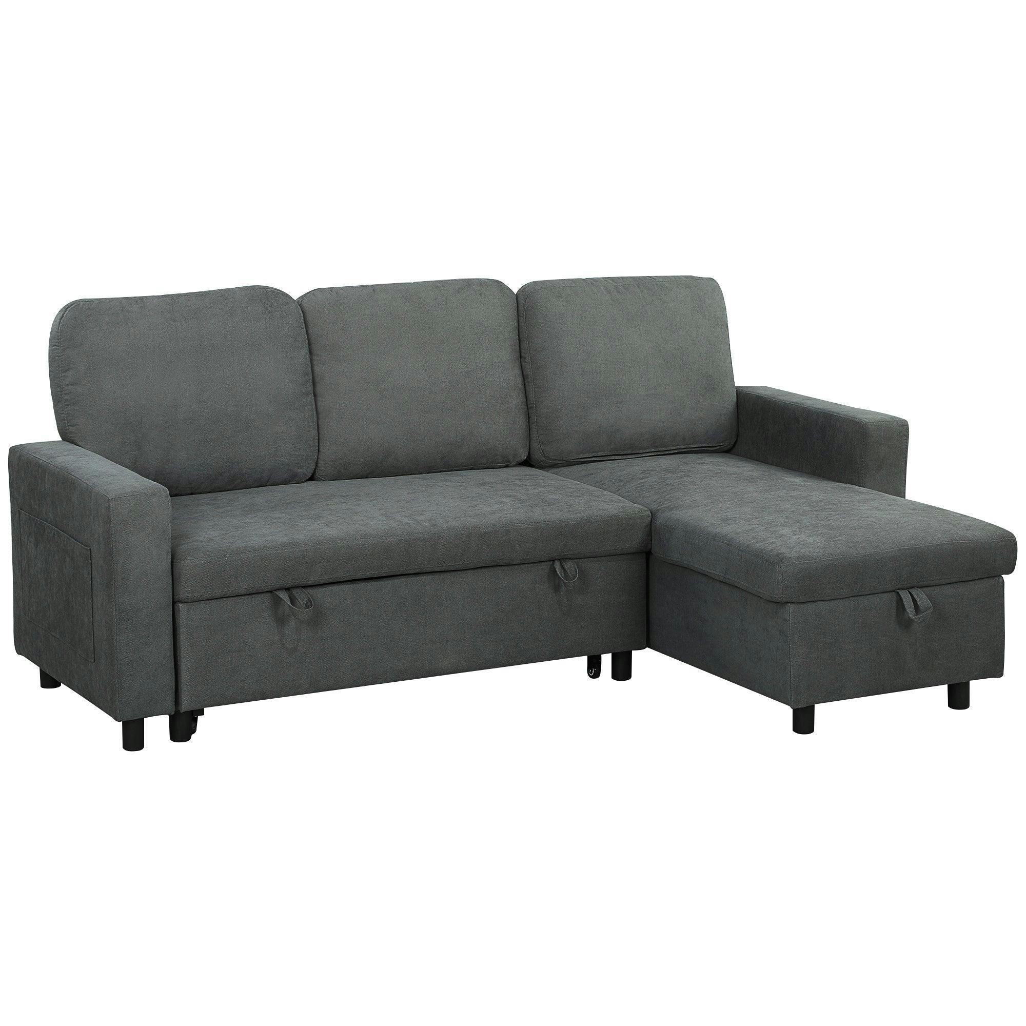 HOMCOM 3 Seater Dark Grey L Shape Pull Out Corner Sofa Bed - Image 4