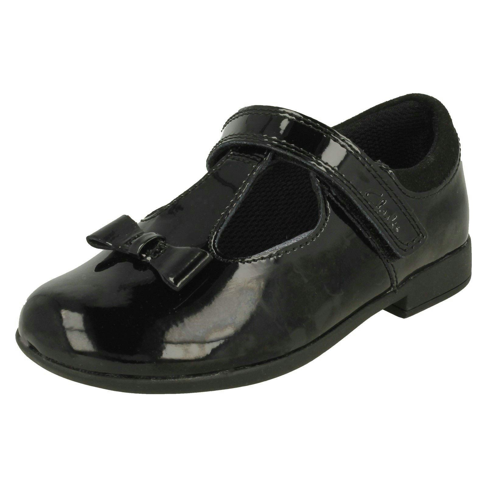 Clarks Girls Black Bow Detailed School Shoes Scala Hope - Patent - Uk 9.5 Child - E