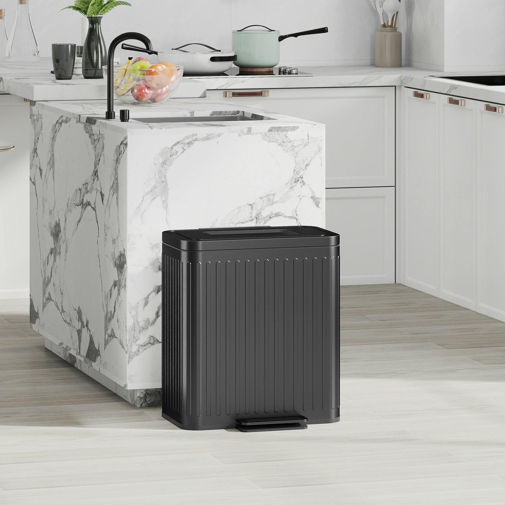 Rackhams Black 2 X 20L Double Rubbish Bin, Pedal Bin With Rubbish Bags,
