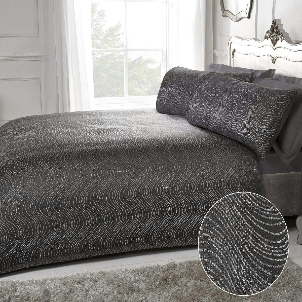 Rackhams Green Luxury Hotel Quality Lurex Jacquard Swirl Duvet Cover With Pillowcases - Double (200Cm X 200Cm)