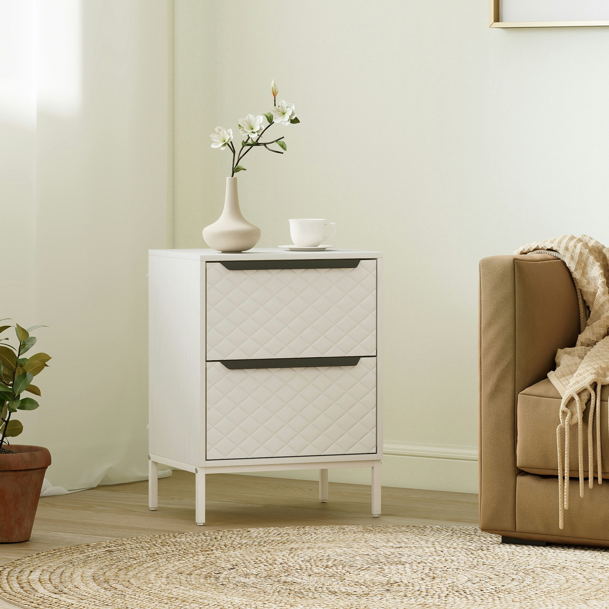 Rackhams Black/White Chest Of Drawers, 2 Fabric Drawer Dresser, Aluminium Handles, - 2