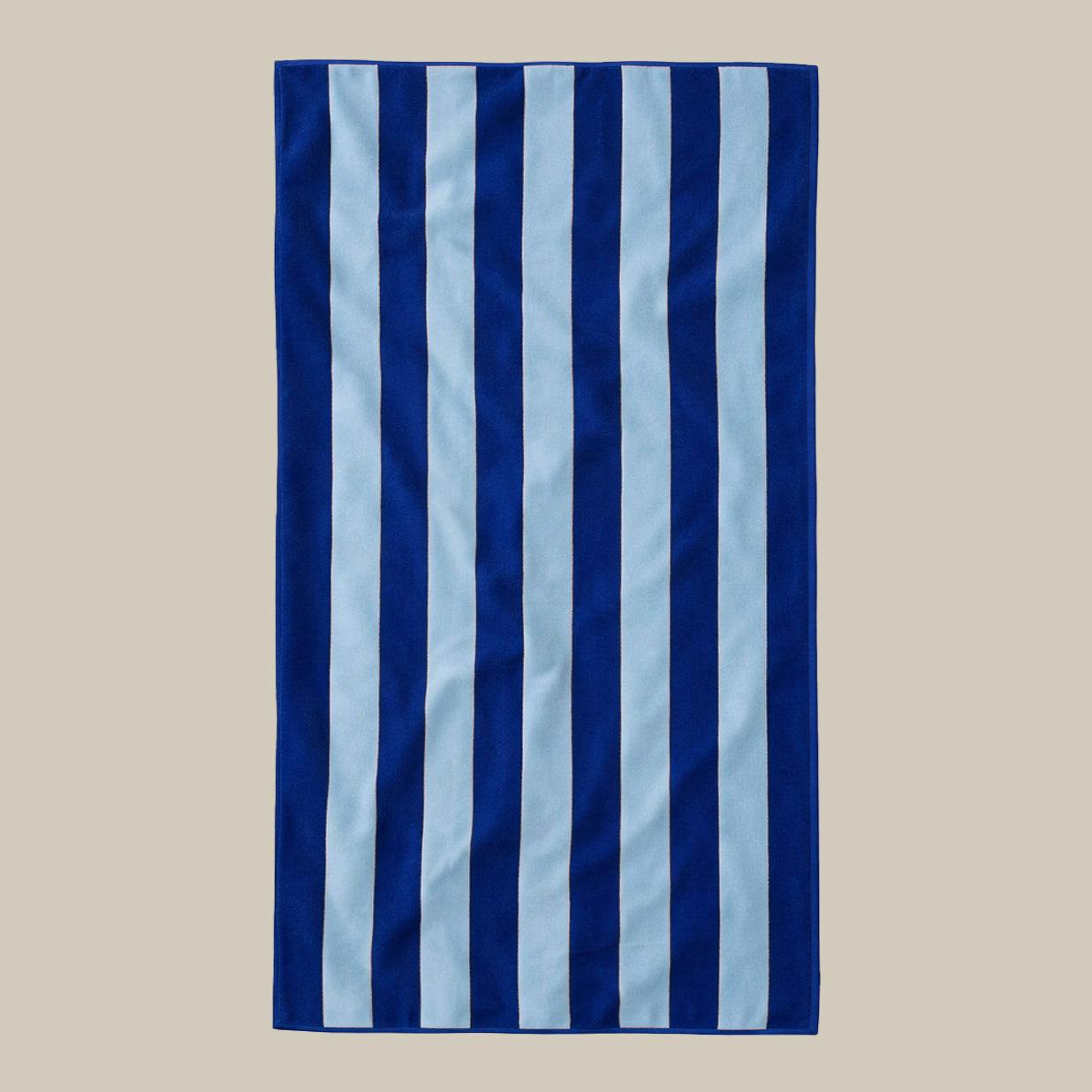 Misona Sky Blue Large Organic Cotton Striped Beach Towel - Navy/ Stripe
