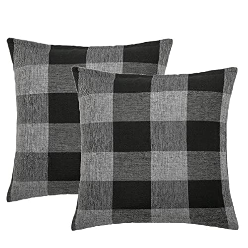 Kav Black Checked Cushions Fluffy Pillow Cases 2 Pack 18 Inch Cushion Pillows Covers 45X45 Cushion Covers