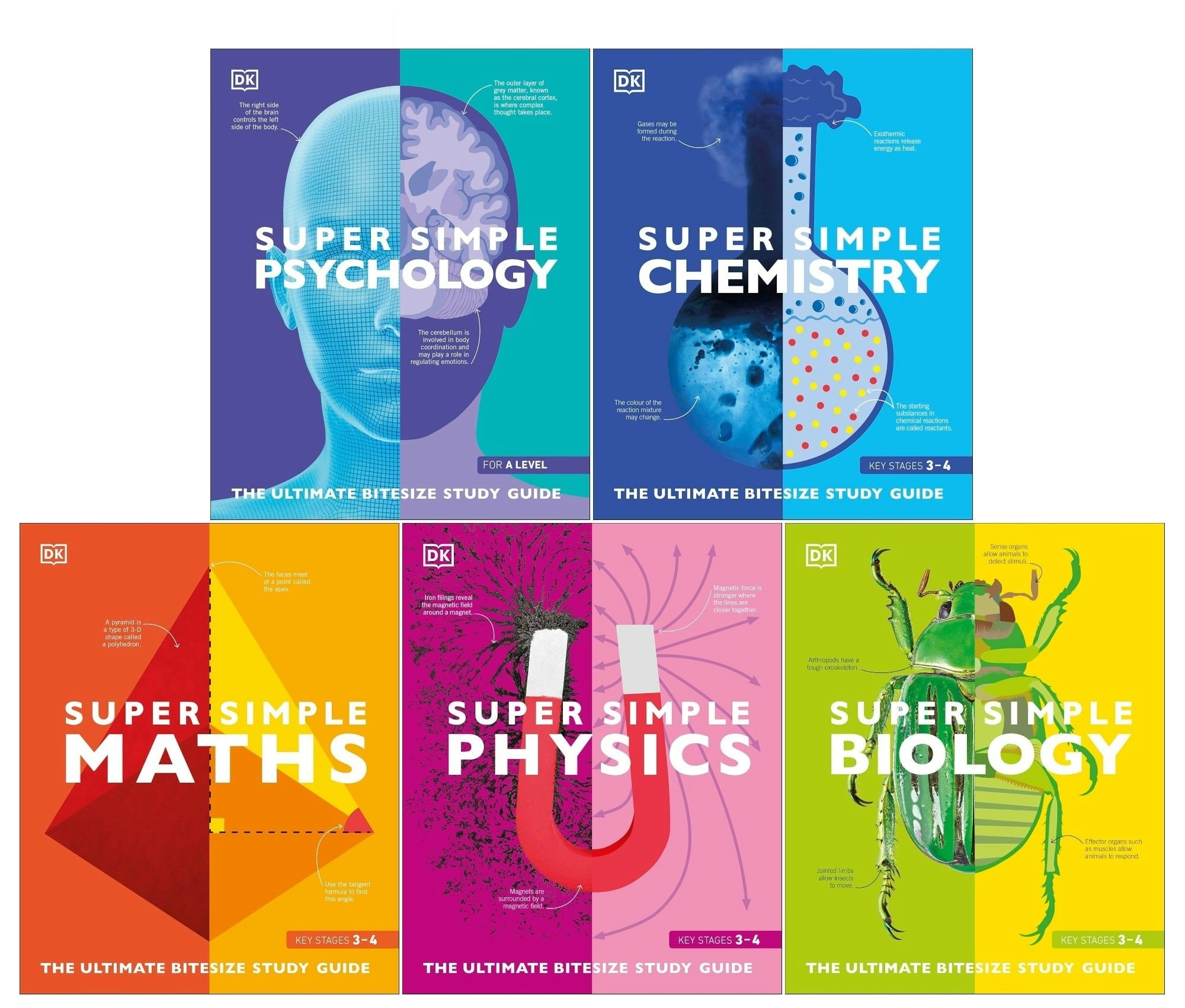 Various Publishers Dk Super Simple Study Guide 5 Books Collection Set (Super Simple Maths, Chemistry, Physics, Biology, Psychology)