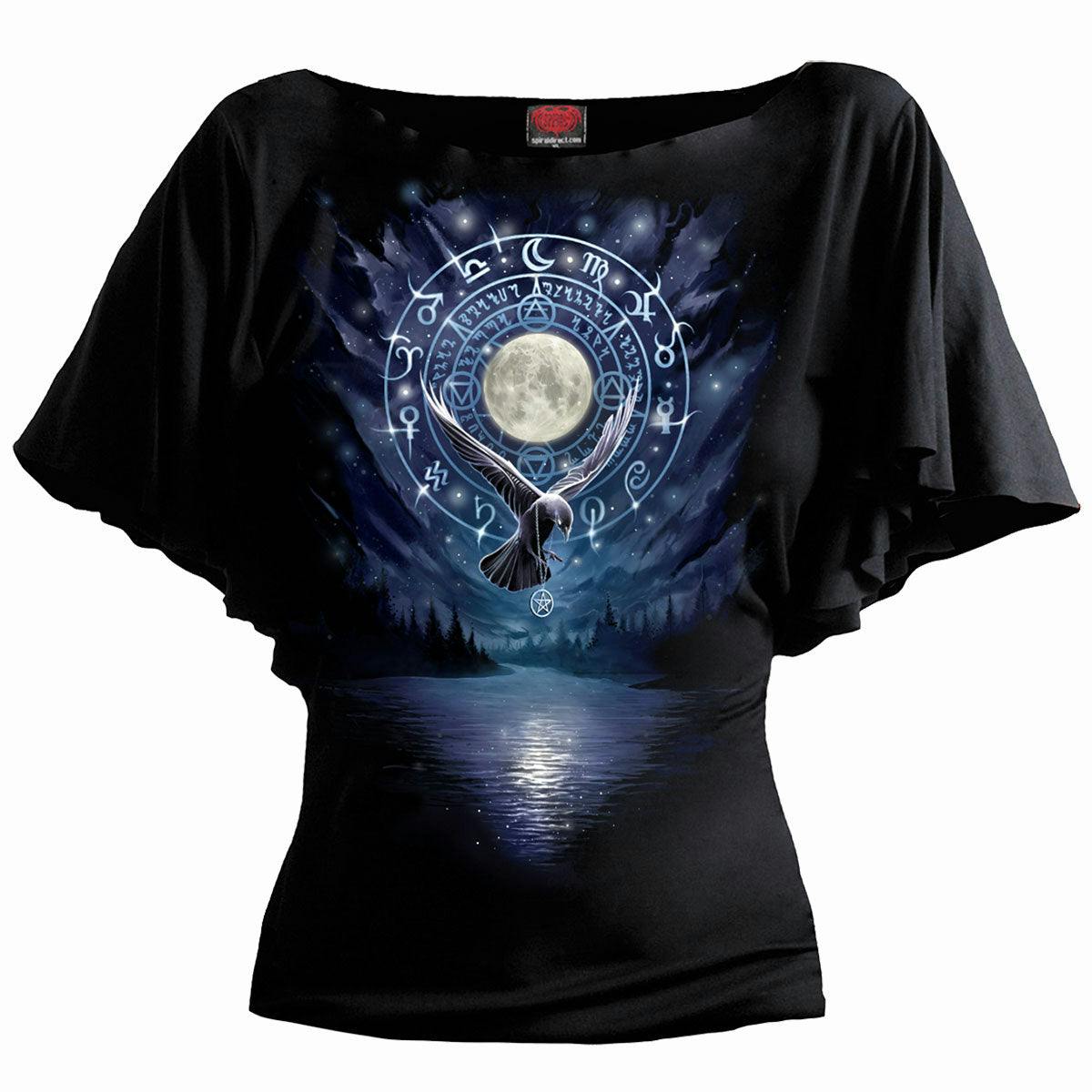 Spiral Direct Black Witchcraft - Boat Neck Bat Sleeve Top - 4XL - Digital - Digital