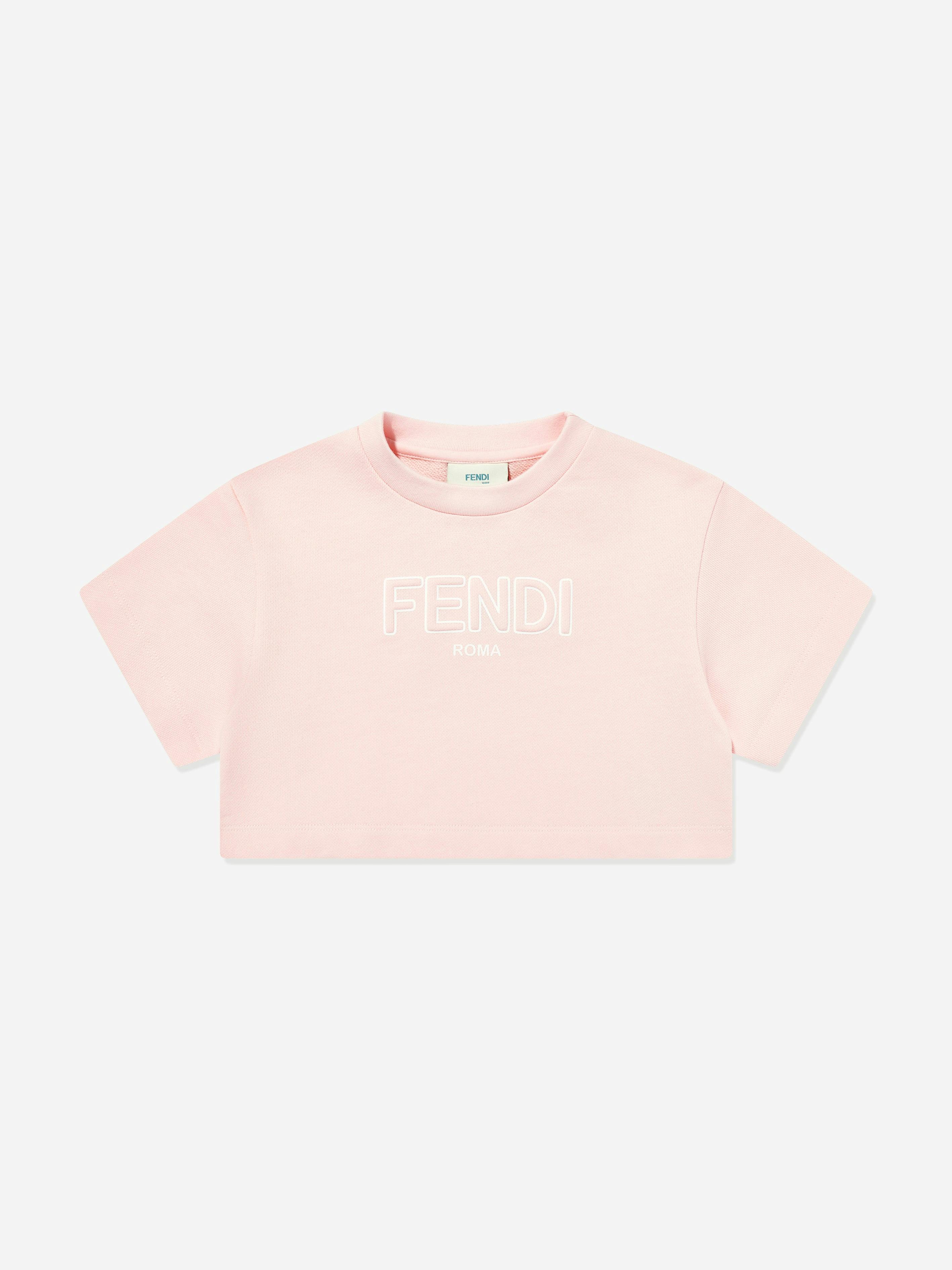 Fendi Kids Girls Pink Fendi Cropped Logo T-Shirt In - 10 Yrs