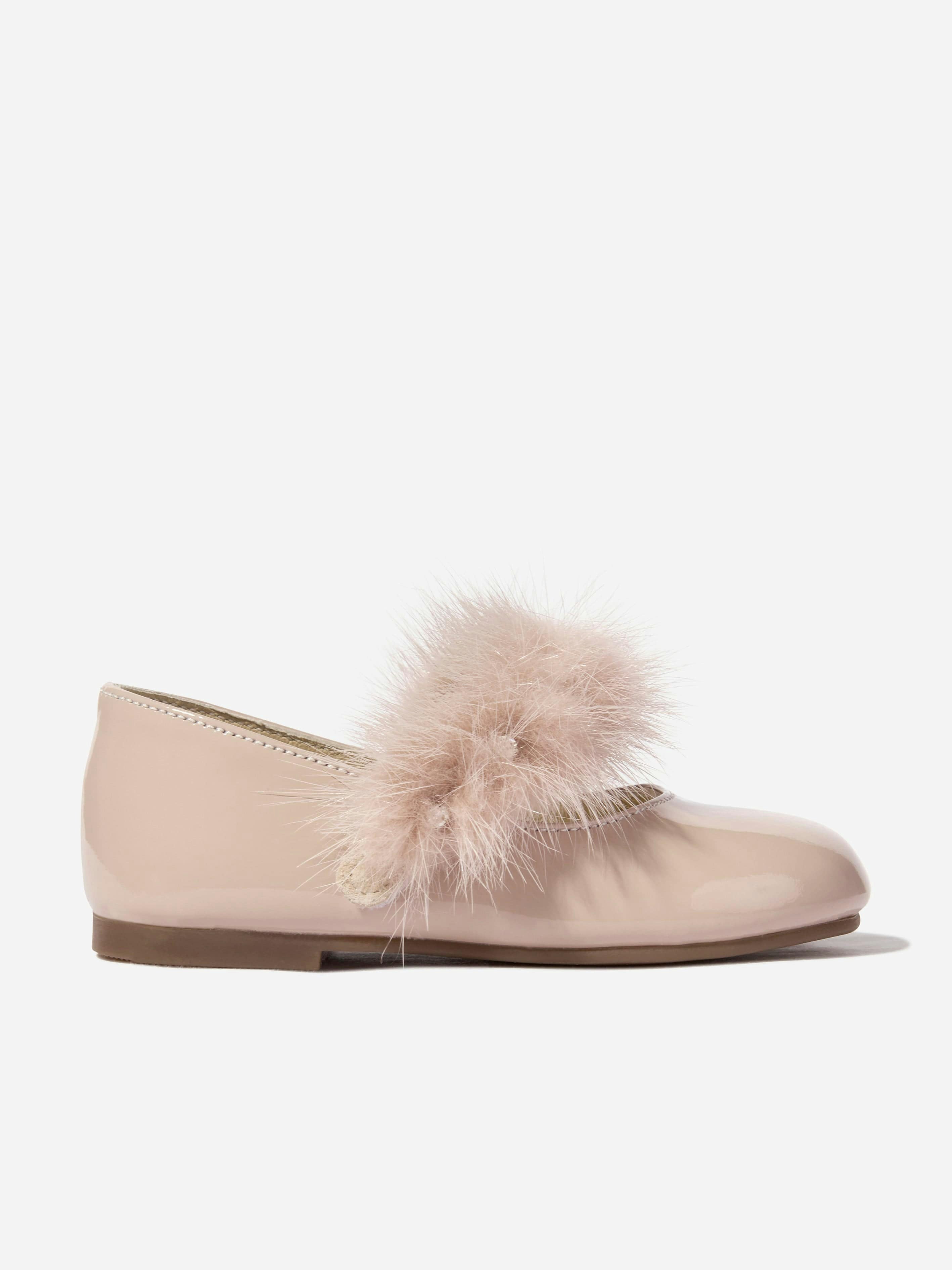 Babywalker Girls Pink Patent Leather Faux Fur Trim Ballerinas In - Eu 19 Uk 3