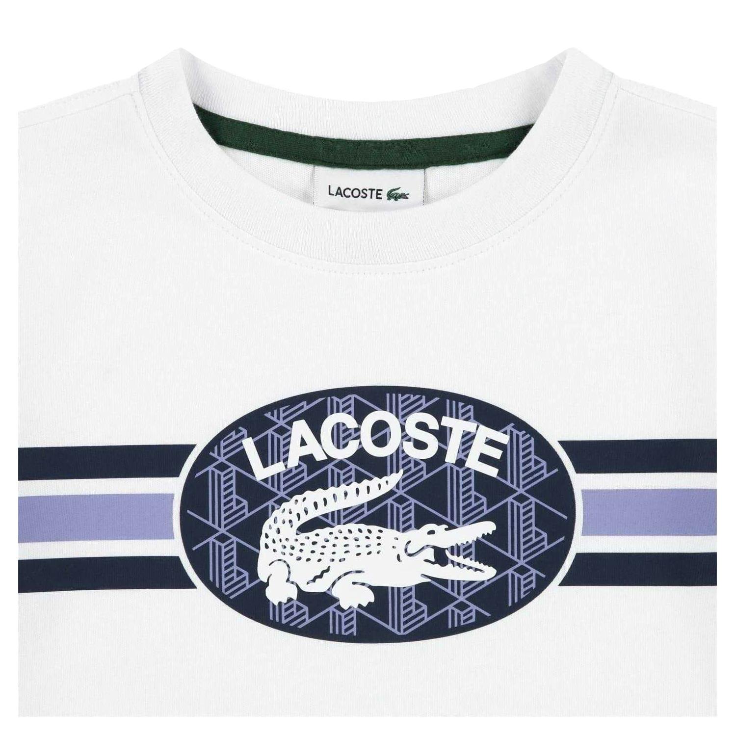 Lacoste White Kids Striped Regular T-Shirt - 8 Years - 100% Cotton