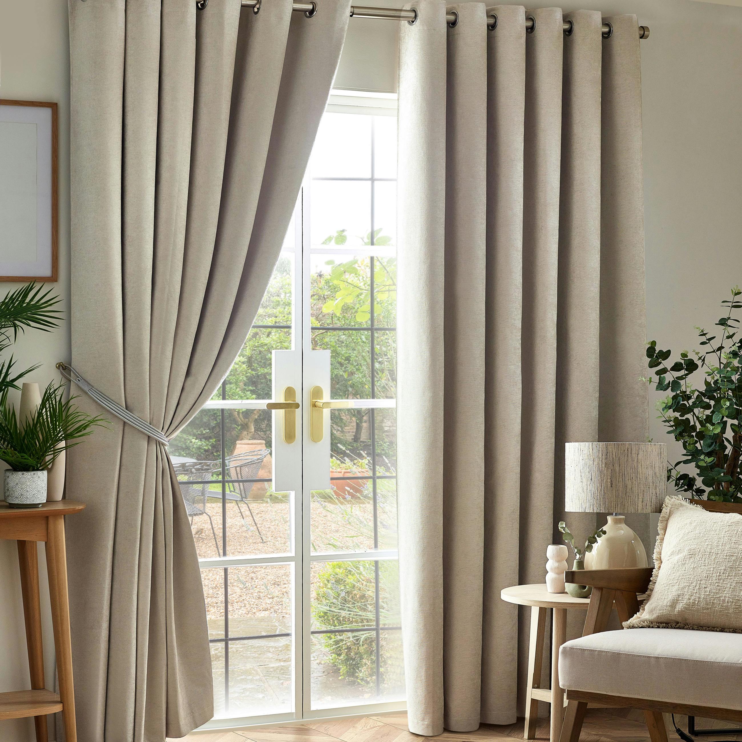 Rackhams Cream Chenille Blackout Ring Top Eyelet Curtains - 117Cm Width X 137Cm Drop