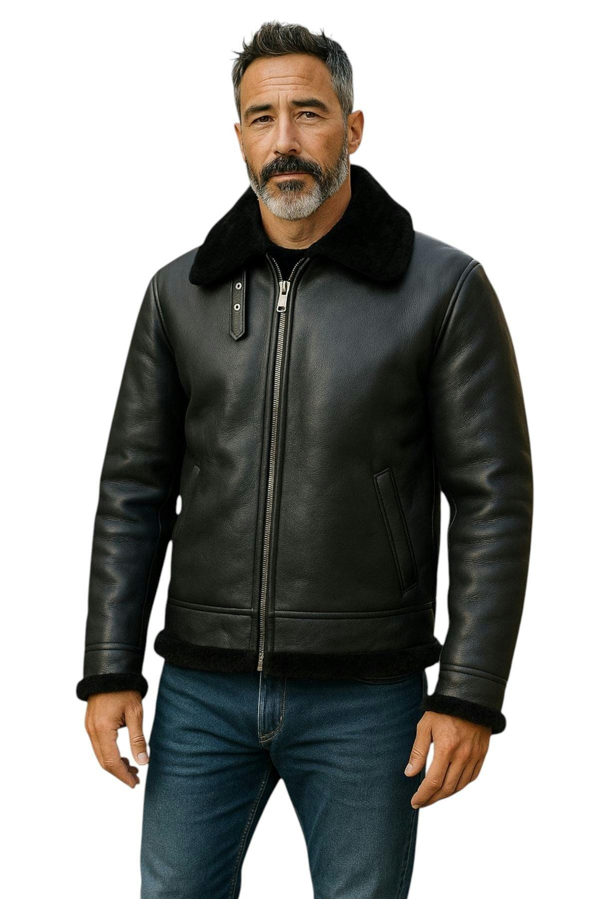 Infinity Leather Men's Black B3 Aviator Real Sheepskin Leather Flying Jacket-Oxford - Uk M | Eu 48 | Us 38